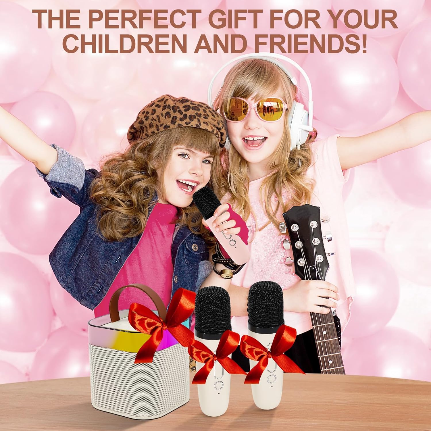 Mini máquina de karaoke para niños y adultos, altavoz portátil de karaoke Bluetooth con 2 micrófonos inalámbricos y luz, máquina de karaoke para