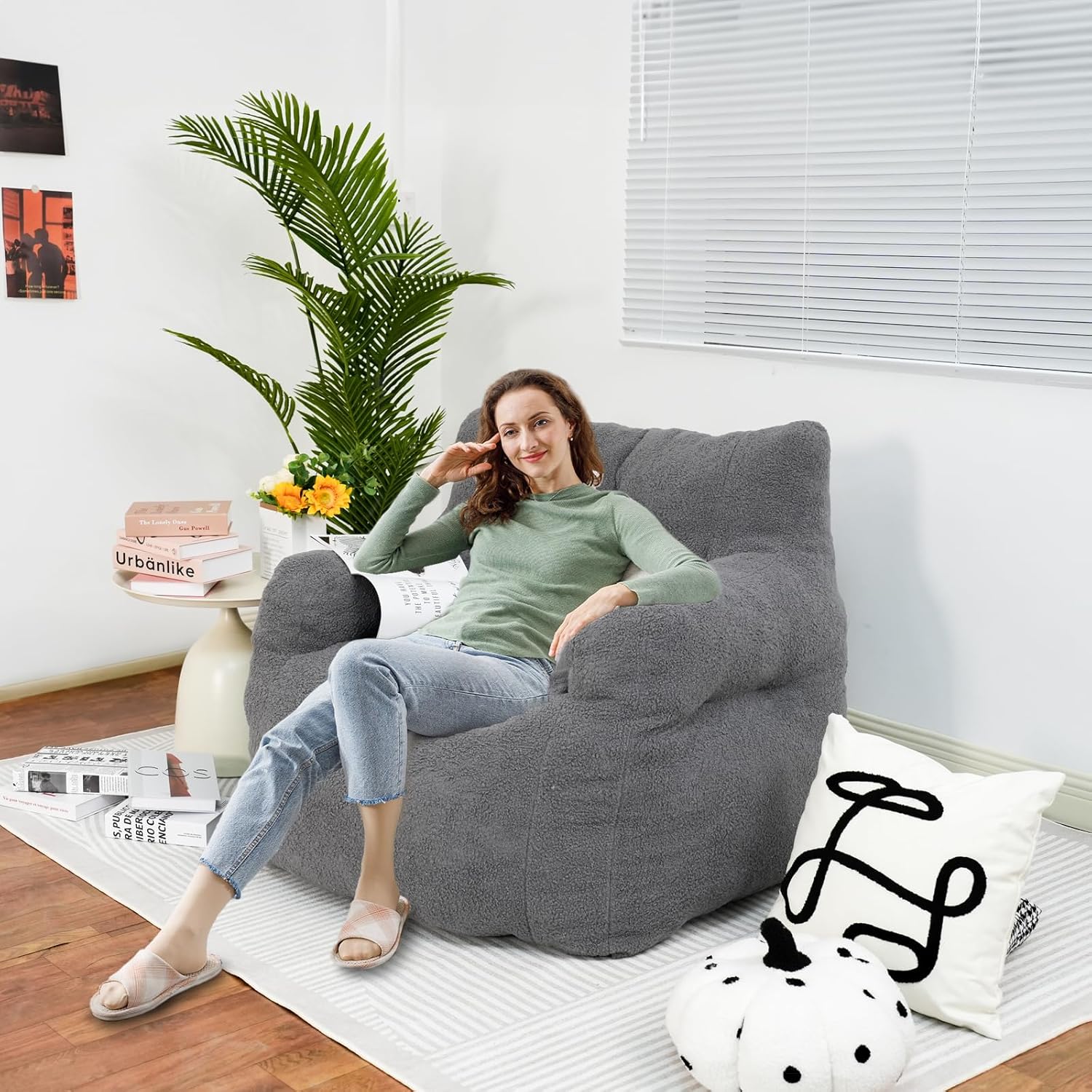 Recaceik Puf gigante, enorme puff de piel sintética esponjosa con relleno, puf ultra suave para adultos, cómodo y acogedor puf con espuma