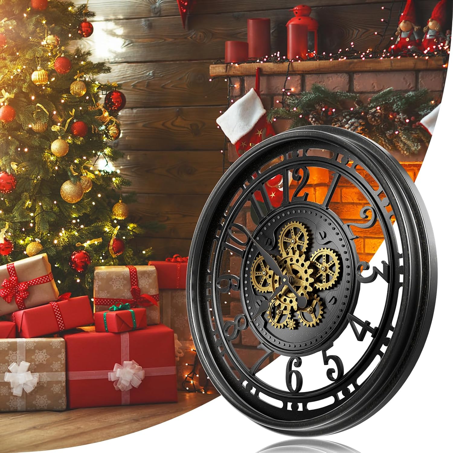 Reloj de pared grande de 28 pulgadas con engranajes móviles reales, reloj de pared decorativo moderno a pilas, reloj de pared industrial steampunk