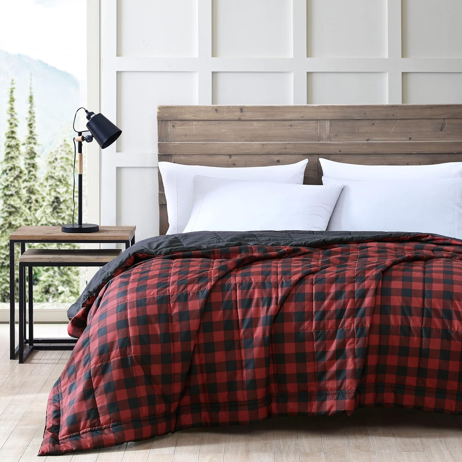 Eddie Bauer – Manta Queen, ropa de cama reversible ligera, decoración del hogar a cuadros de búfalo para todas las estaciones (rojonegro, Queen)
