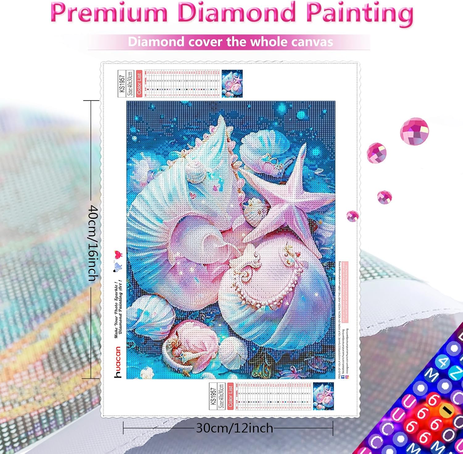 Huacan Kits de pintura de diamantes de playa para adultos, estrellas de mar, conchas marinas 5D, kit de arte de diamantes de taladro completo,