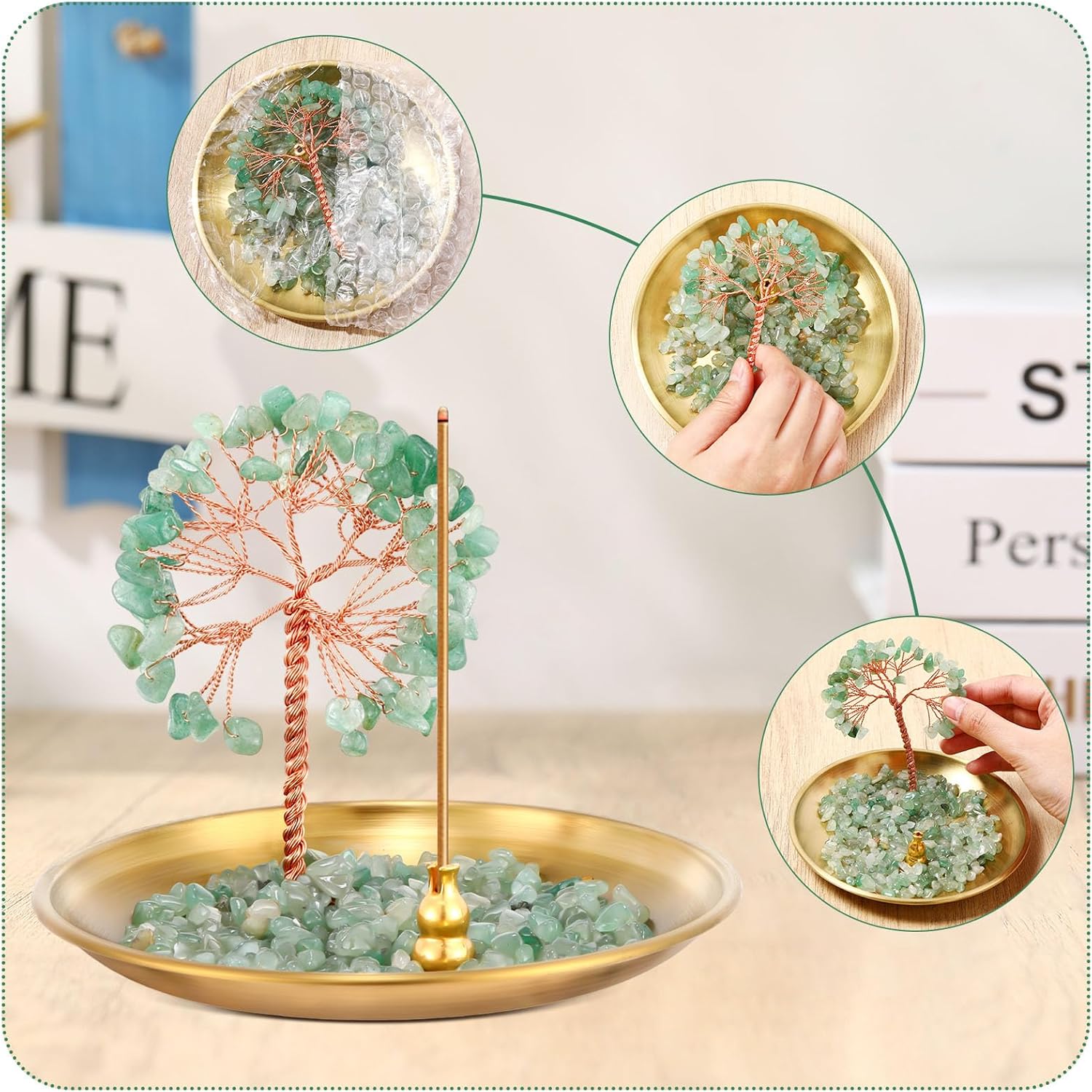 Zhehao 4 soportes de incienso de cristal para palos para mamá, hija, abuela, amiga, árbol de dinero, quemador de incienso curativo, piedra de