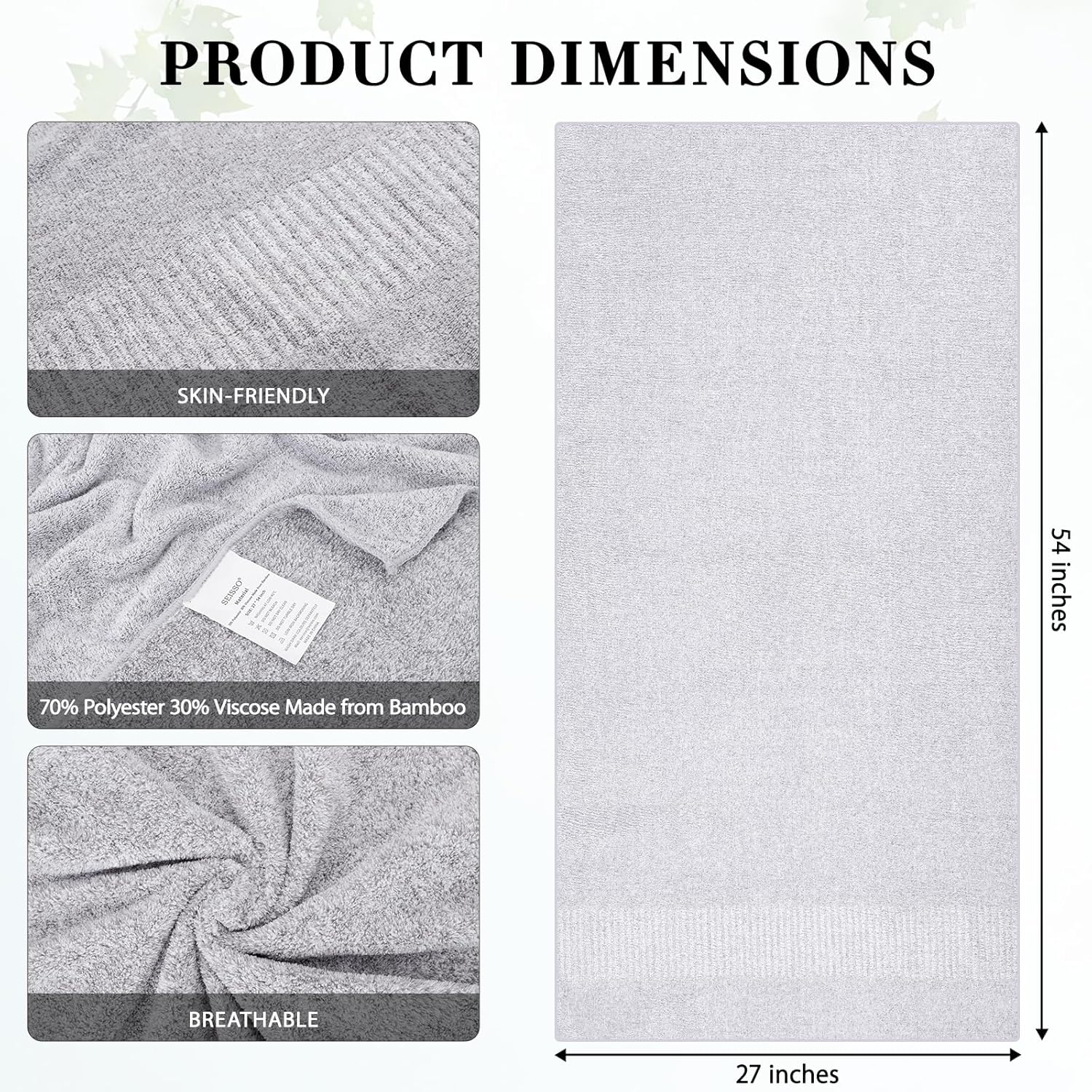 Juego de 2 toallas de baño de felpa de 2 a 27 x 54 pulgadas, toallas ultrasuaves y ligeras para baño, toallas de lujo multiusos para fitness, spa,
