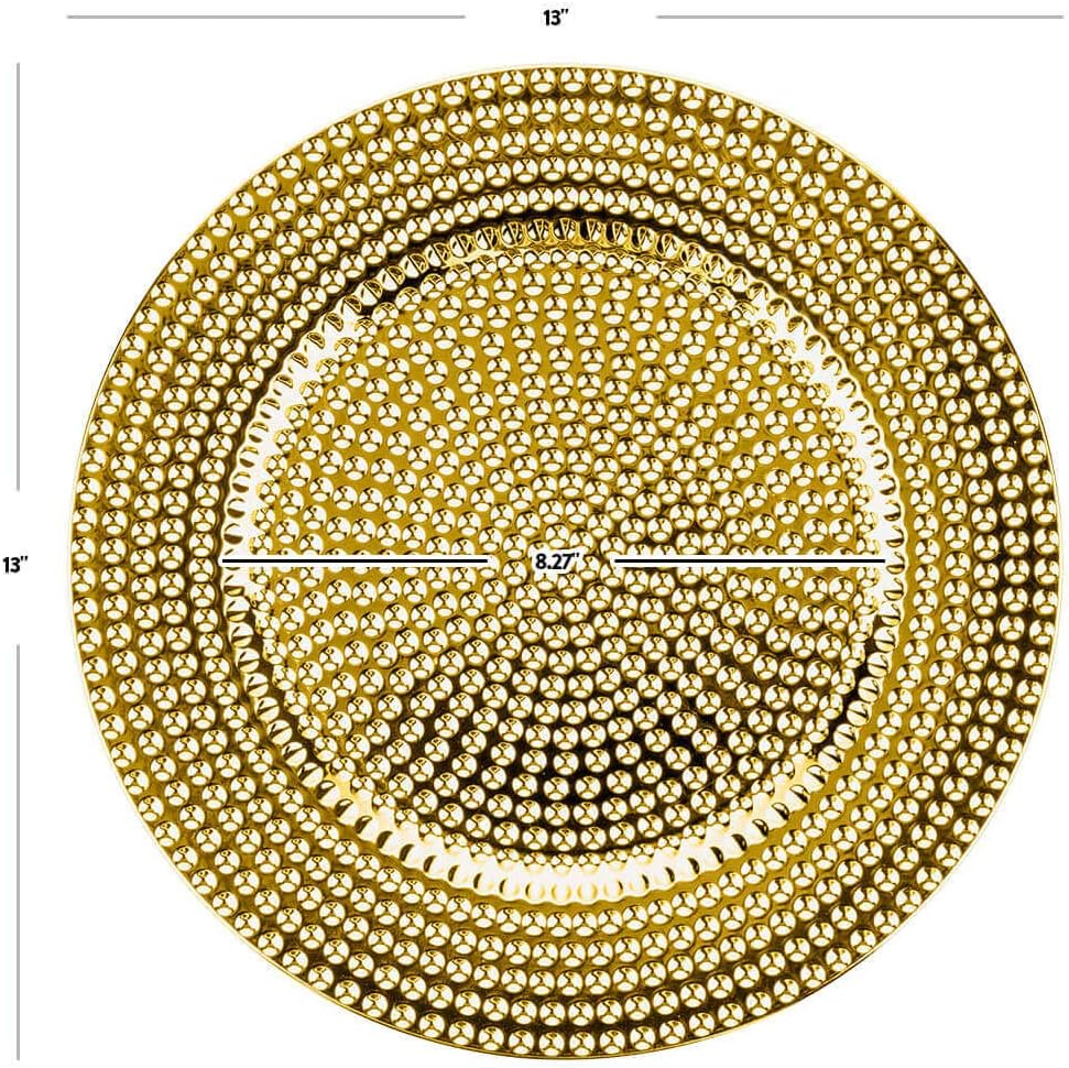 Koyal Wholesale Platos de carga redondos metálicos brillantes de 13 pulgadas, aspecto moderno martillado, juego a granel, ajuste de mesa, mesa, mesa