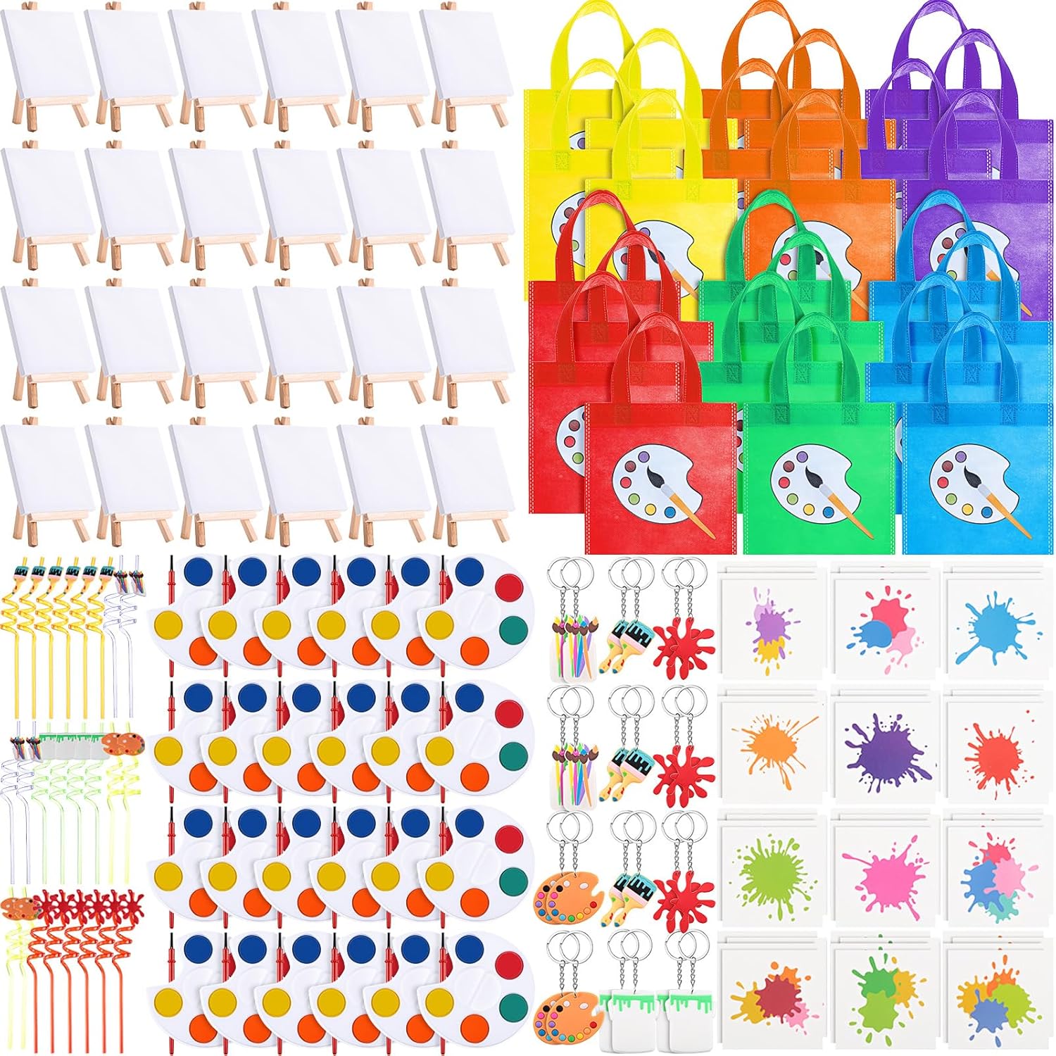 Pintura, recuerdos de fiesta para niños pequeños, pintura artística, lienzo, acuarela, pintura artística, pajitas, llavero, bolsas temporales de