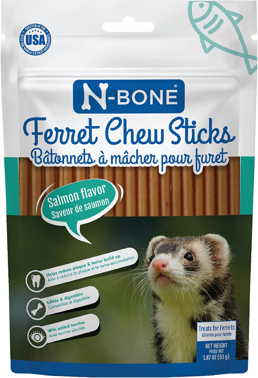 N-Bone Palitos masticables para hurones sabor salmón, bolsa de 1.87 onzas