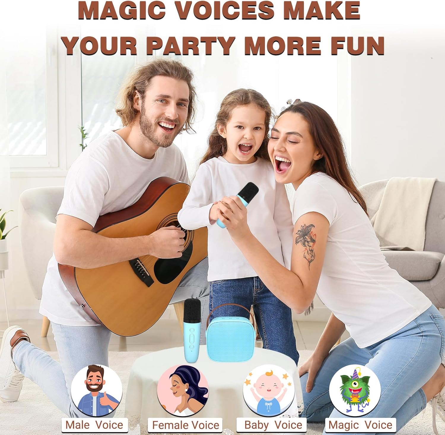 Mini máquina de karaoke para niños, altavoz Bluetooth portátil con 2 micrófonos inalámbricos para niños y adultos, regalos para niñas y niños de 4 a