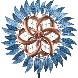 VCUTEKA Molino de viento grande de metal para interiores y exteriores, esculturas de viento de dos vías para decoración de jardín y patio VCUTEKA Molino de viento grande de metal para interiores y exteriores, esculturas de viento de dos vías para decoración de jardín y patio