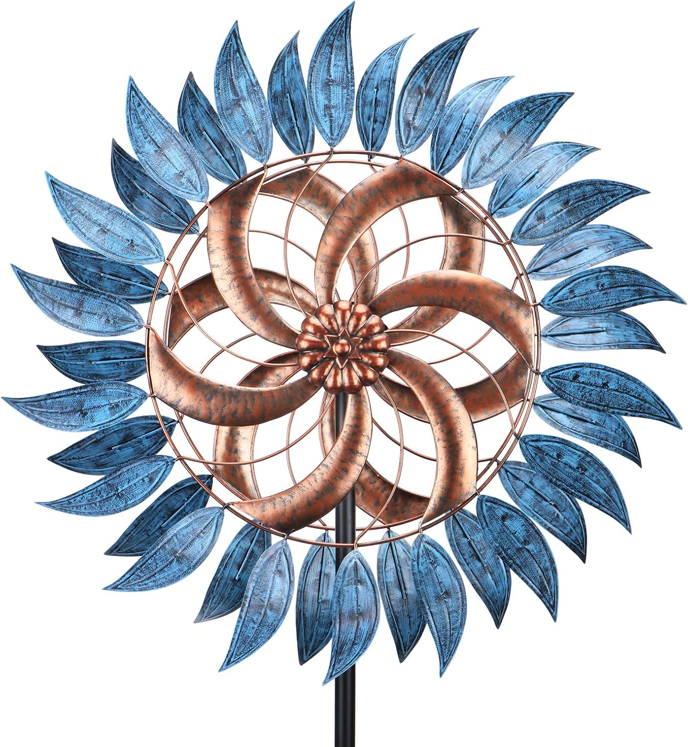 VCUTEKA Molino de viento grande de metal para interiores y exteriores, esculturas de viento de dos vías para decoración de jardín y patio
