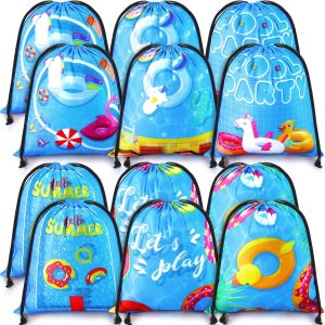 12 bolsas de fiesta de verano en la piscina, con cordón, bolsa de playa, bolsas de regalo, bolsas de regalo de tiburón de playa, suministros de 12 bolsas de fiesta de verano en la piscina, con cordón, bolsa de playa, bolsas de regalo, bolsas de regalo de tiburón de playa, suministros de