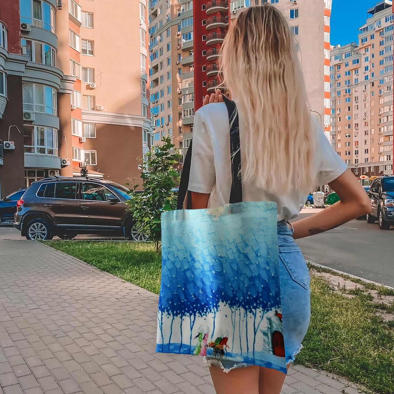 KaiTingu Bolsa de lona para mujer, con bonito estampado, reutilizable, de algodón, a la moda, escuela, compras, playa, comestibles