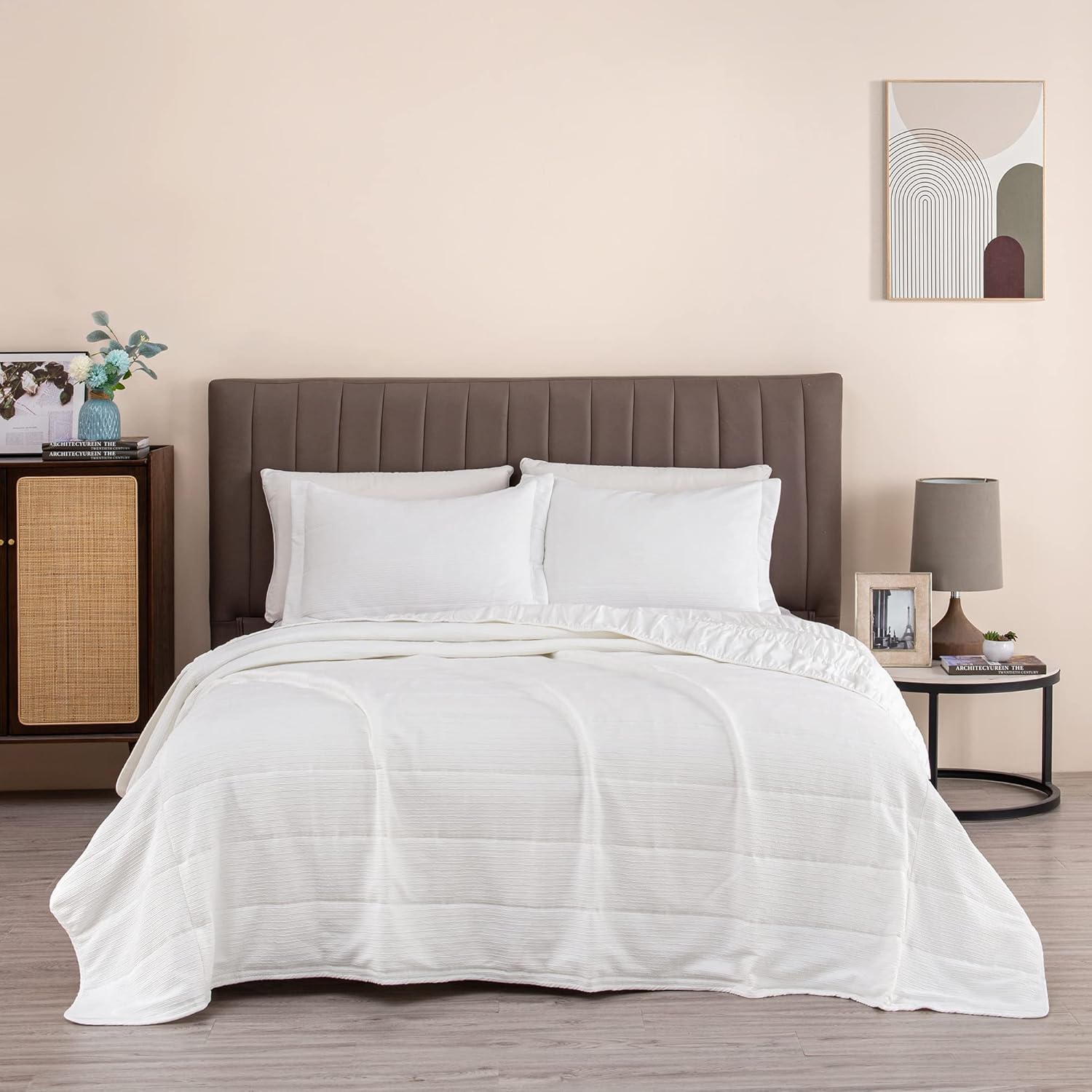 Great Bay Home Edredón de 3 piezas de elastano blanco matrimonialqueen con 2 fundas de almohada  Colchas acogedoras y modernas para todas las
