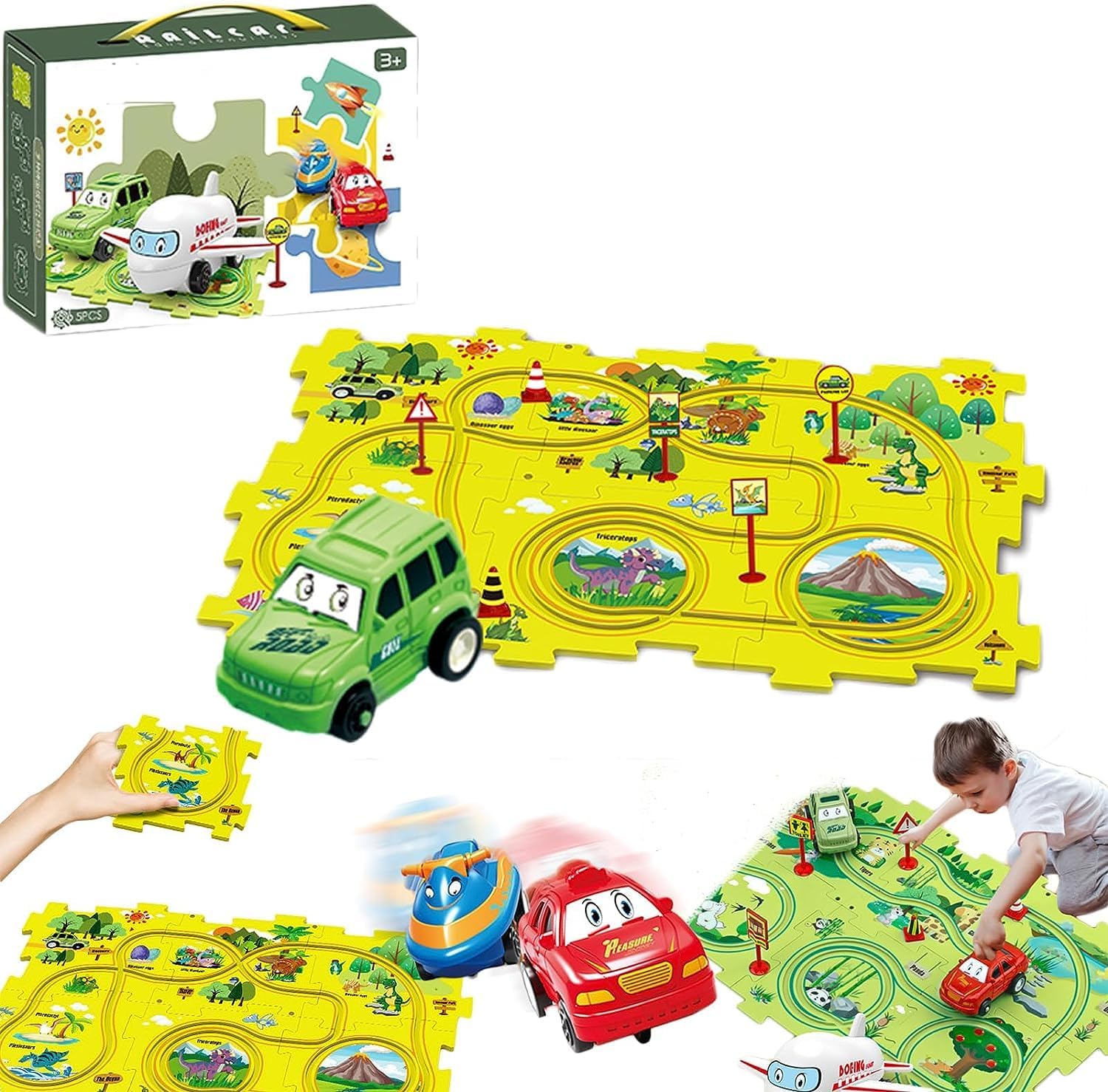 Juego de rompecabezas de coche de pista, carrito eléctrico de ensamblaje, vehículo de juguete y tablero de rompecabezas de montaje, regalos para