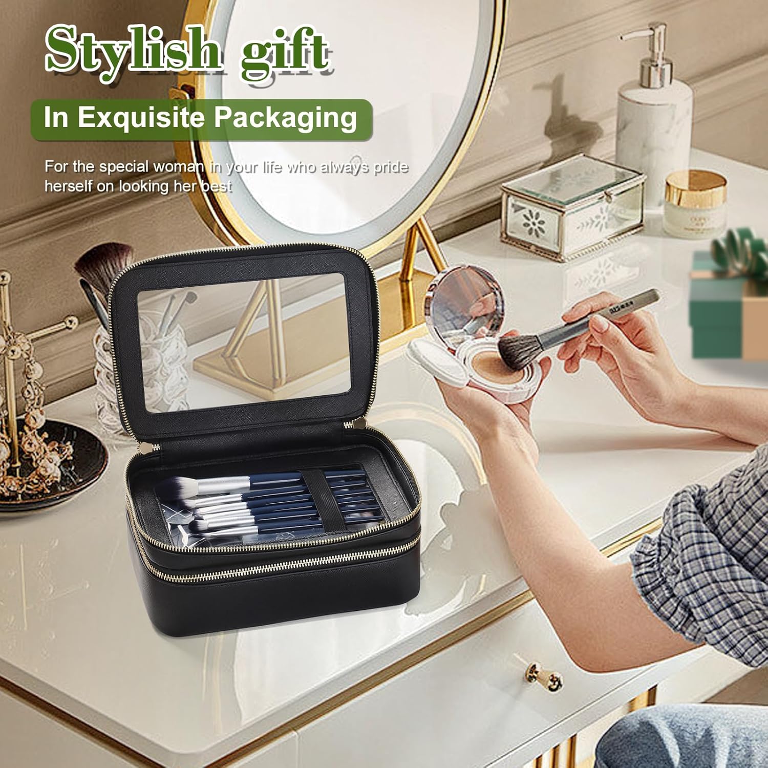 Minnanxi Neceser organizador de maquillaje transparente, doble cremallera, bolsa de cosméticos para viajar con impermeable y gran capacidad, bolsa