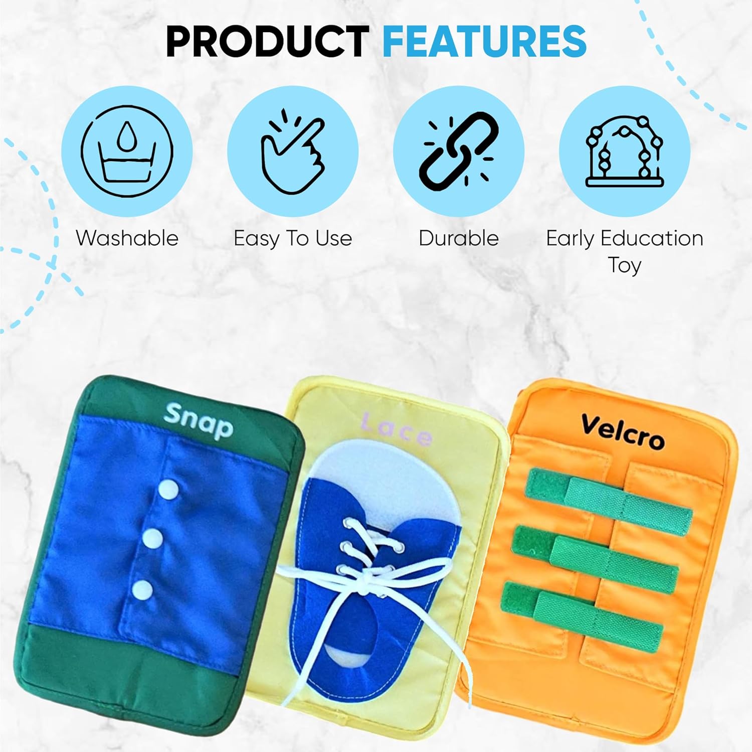 SENSORY4U Aprender a vestir tarjetas de tablero ocupado – Habilidades motoras finas para niños de educación temprana para ayudar a aprender
