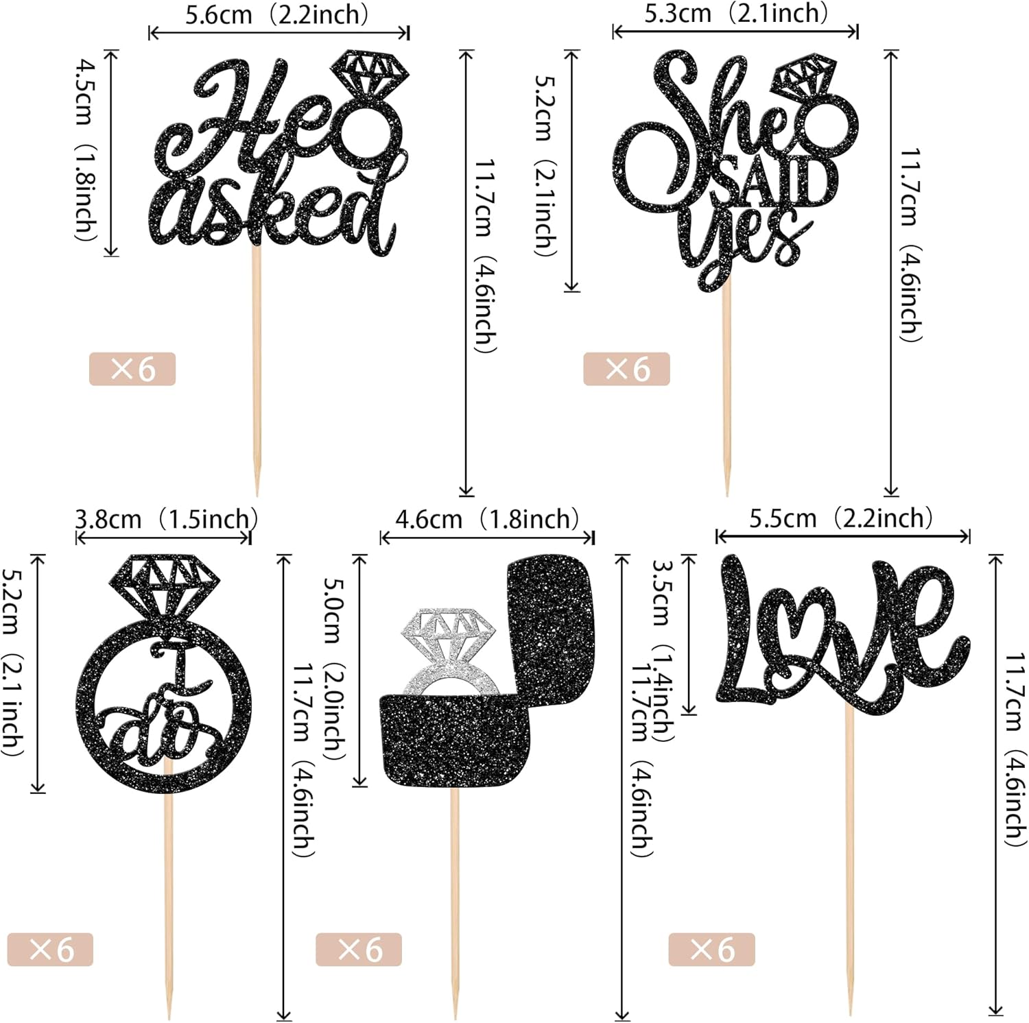 30 piezas de adornos para cupcakes con texto en inglés “He Asked She Said Yes Love I Do”, anillos de diamantes para bodas, despedidas de soltera,