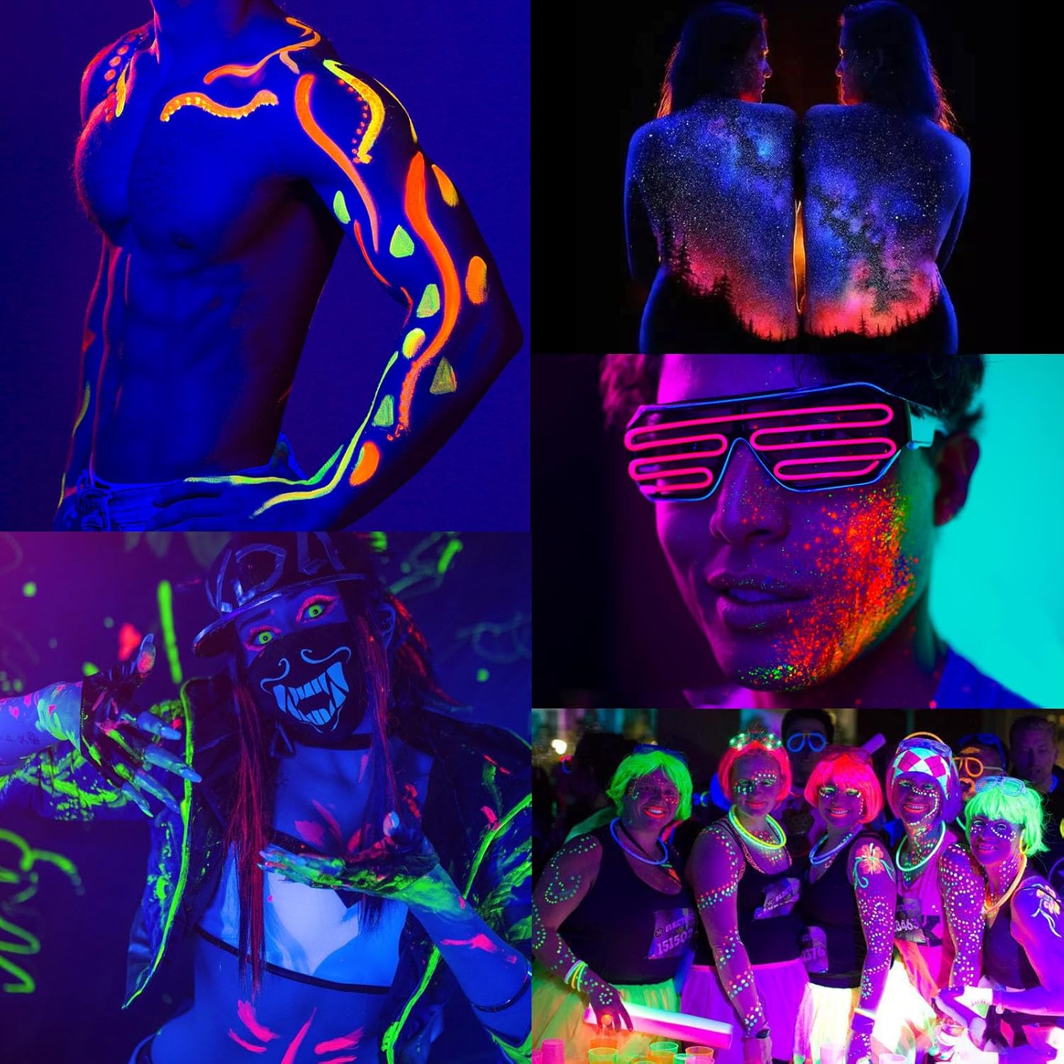 Pintura que brilla en la oscuridad que brilla con luz negra UV, pintura facial para Halloween, accesorios de neón, pintura facial que brilla en la