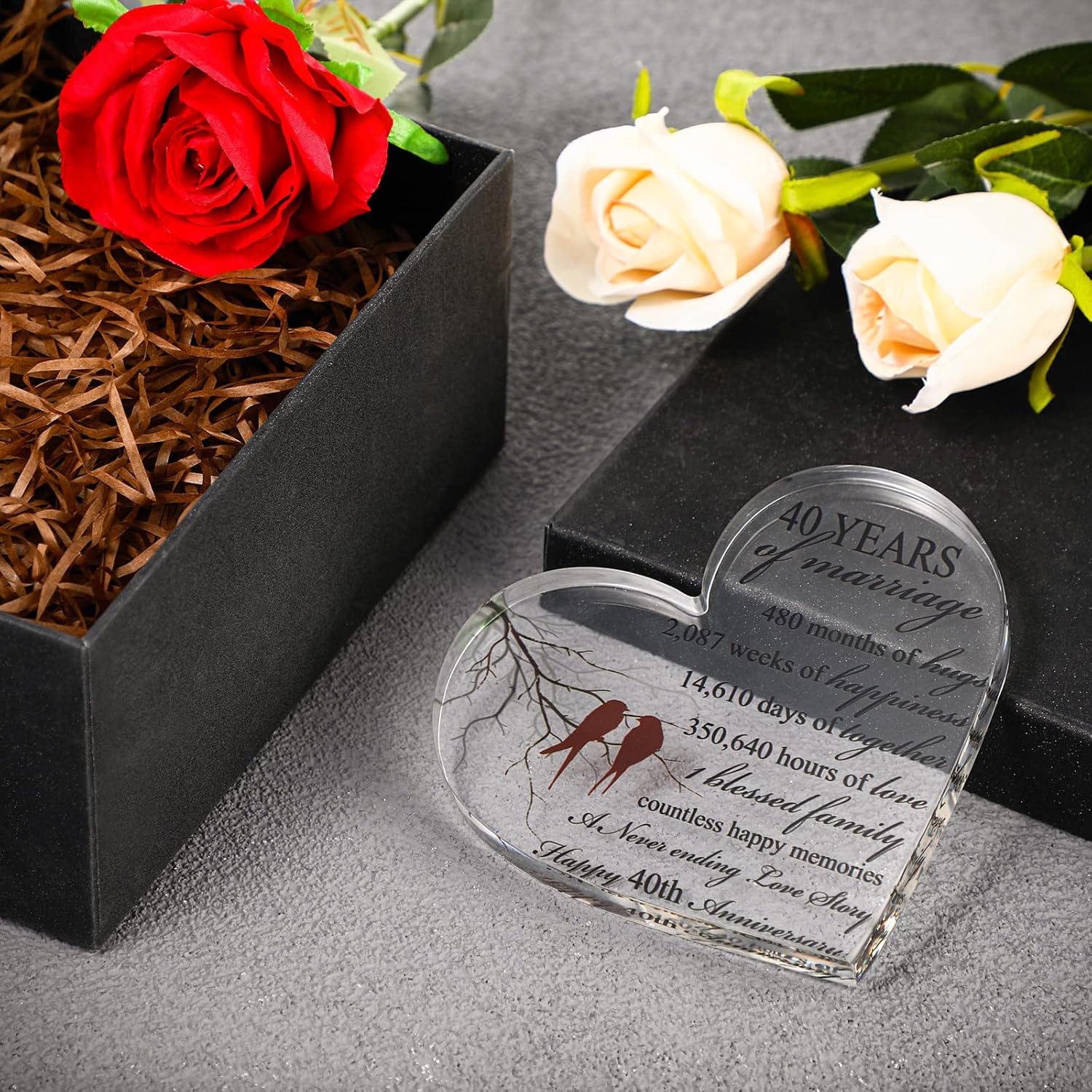 40th Years of Marriage Gift Wedding Anniversary Heart Marriage Recuerdo Decoración Regalo para Parejas, Padres, Mujeres, Mamá, Marido, Esposa