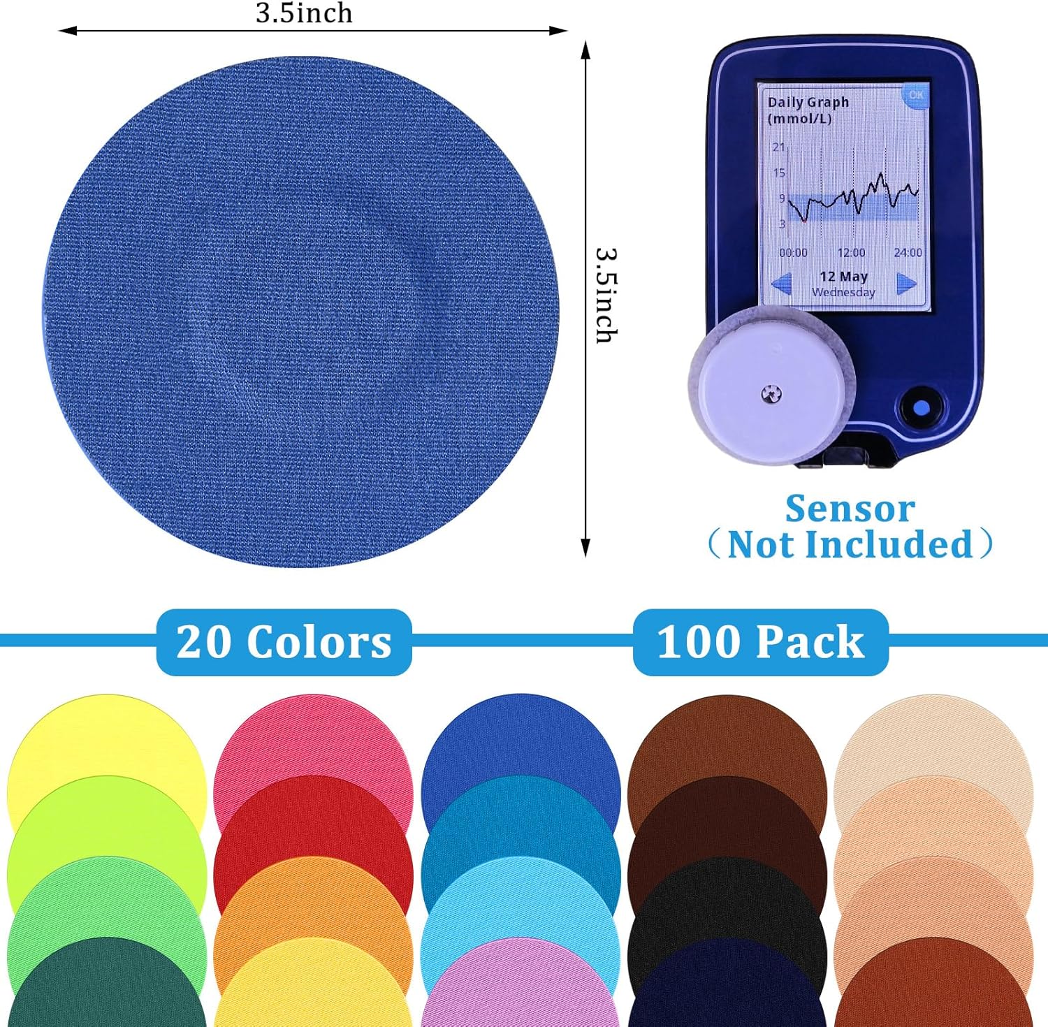 Timgle Paquete de 100 fundas para sensores de estilo libre, impermeables, parches adhesivos a prueba de sudor, cinta adhesiva precortada para