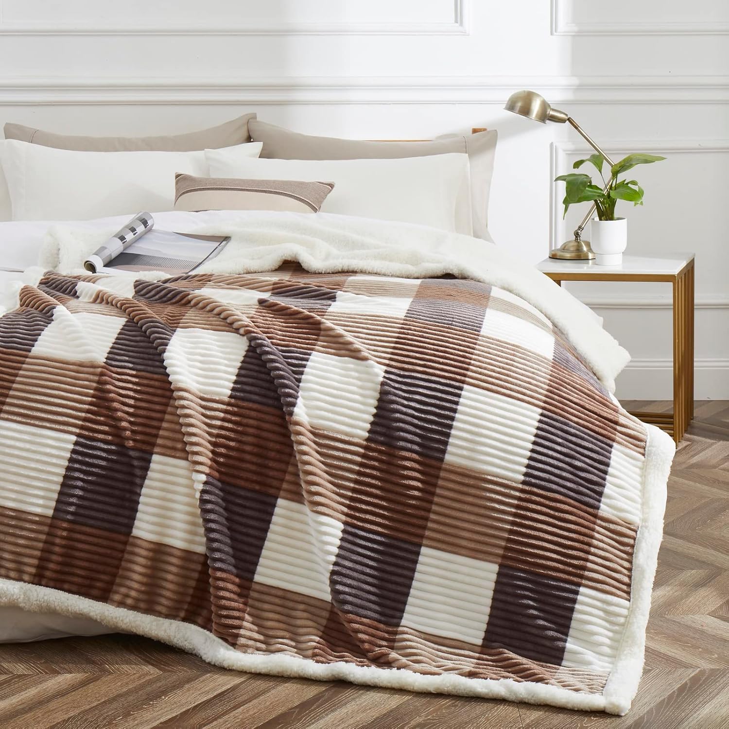PU MEI – Cobija de tamaño individual, gruesa, de 60 x 80 pulgadas, de vellón sherpa y franela muy suave, afelpada, mullida, reversible, de