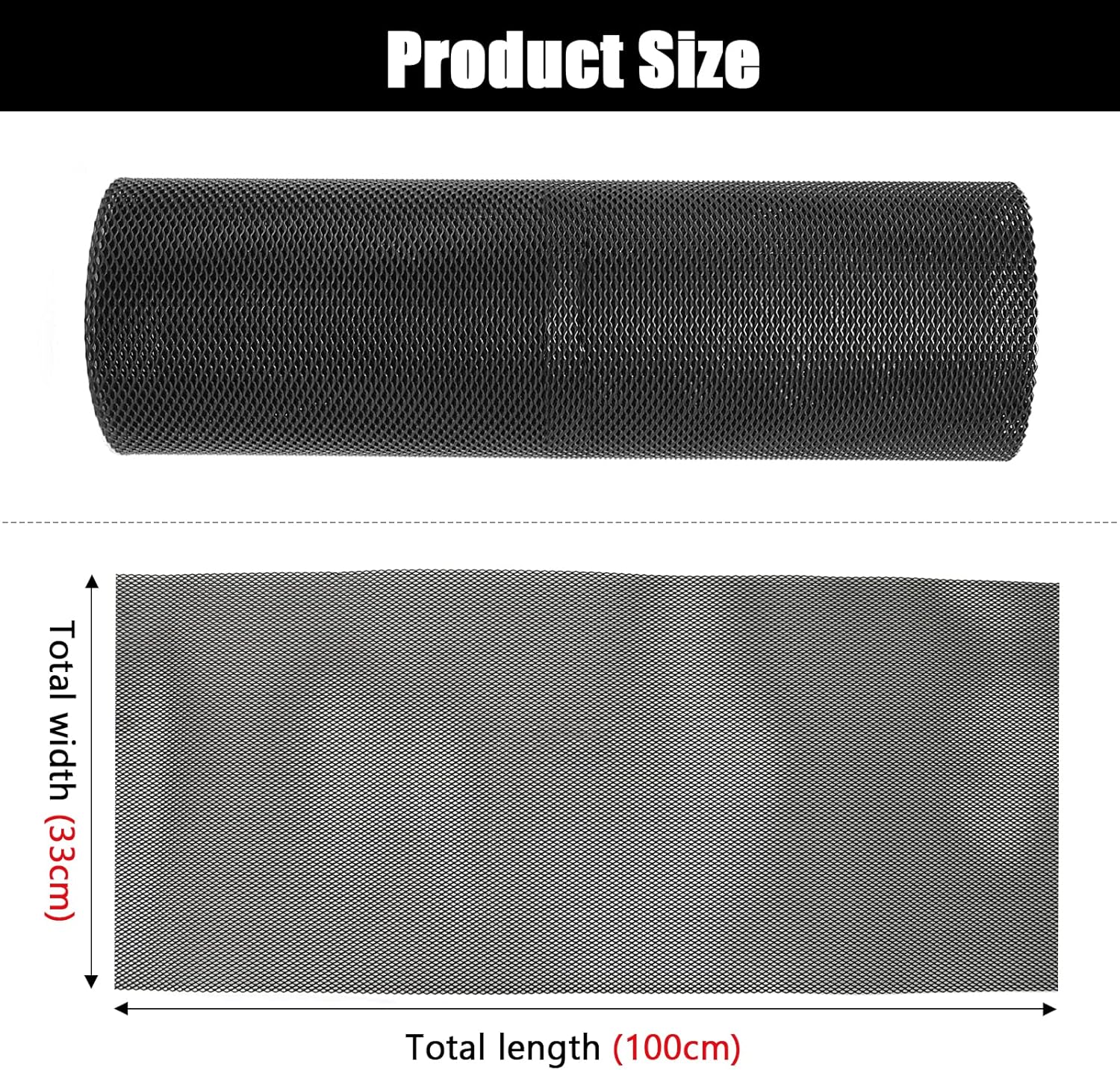 Rollo de malla universal de 40 x 13 pulgadas para automóvil, aleación de aluminio, para bricolaje, parachoques con agujero rómbico, color negro