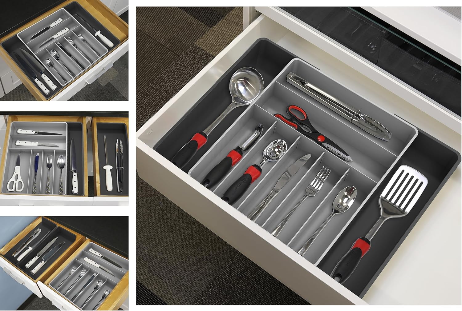 Simple Houseware Organizador de cubiertos para cajones de cocina, negrogris