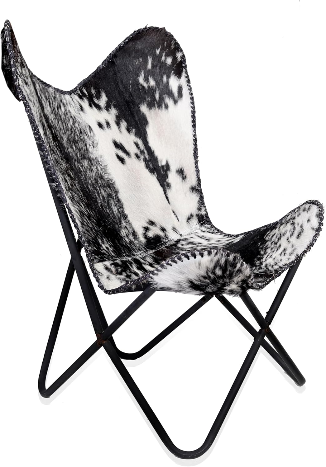 Silla de mariposa de cuero hecha a mano para sala de estar – Silla lateral de cuero Stich Silla mariposa marrón blanco