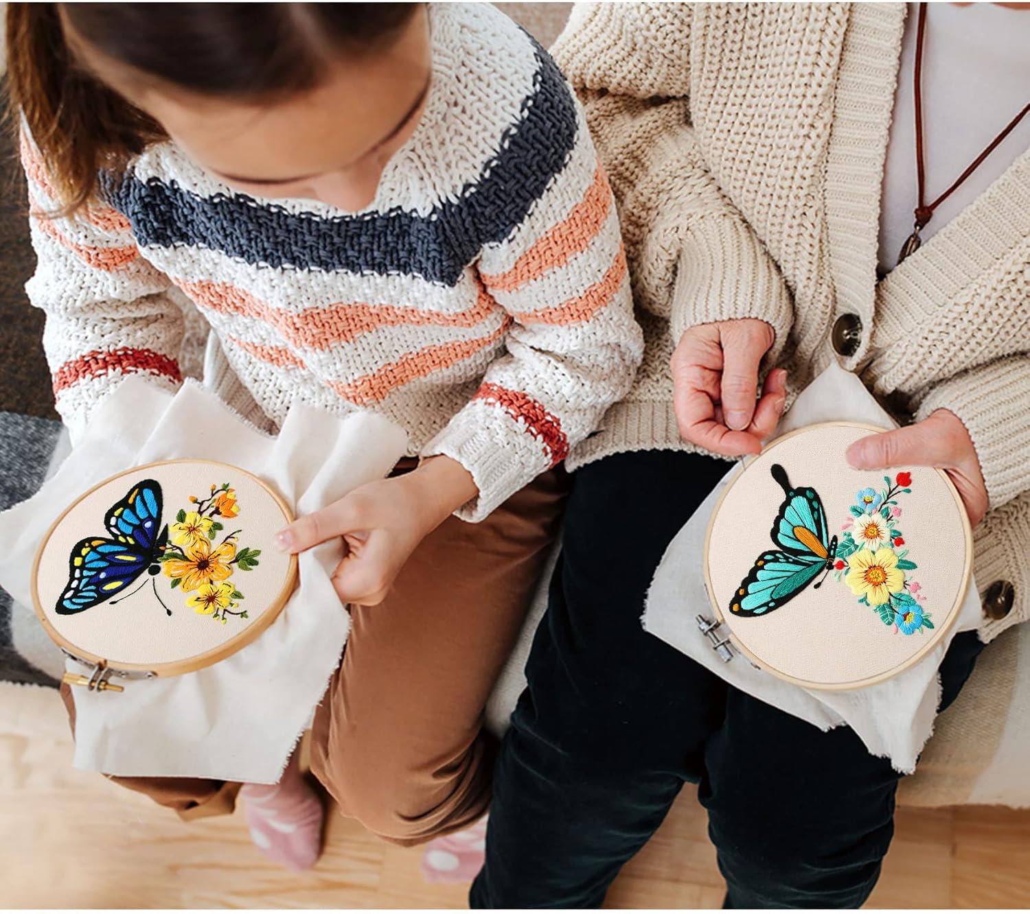 Santune Kit de bordado para principiantes y adultos, kit de punto de cruz para principiantes, bordado a mano con patrones de mariposas e
