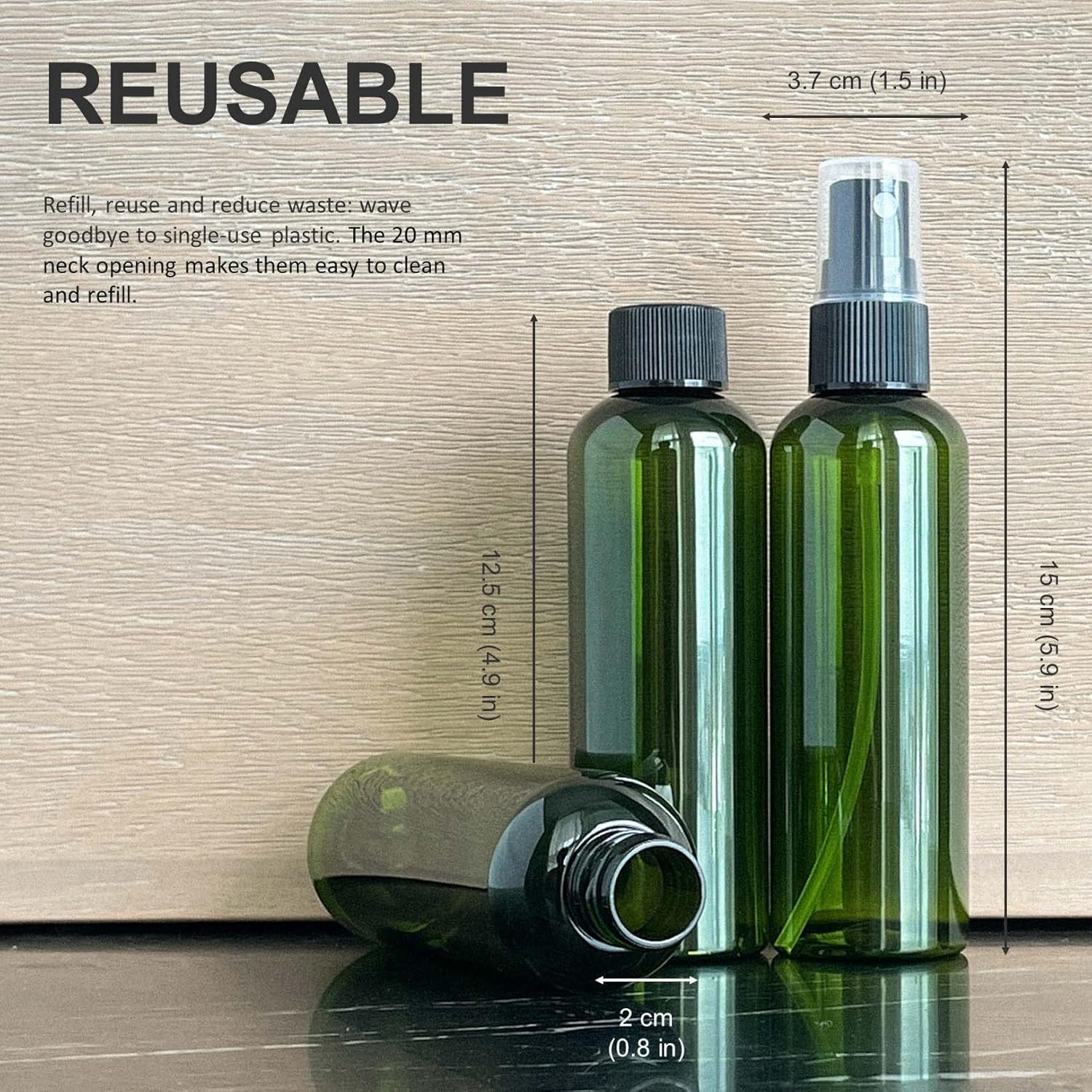 10 botellas de plástico reciclado de 3.4 fl oz con tapas de spray y roscas botellas de viaje vacías recargables de 3.4 fl oz para artículos de