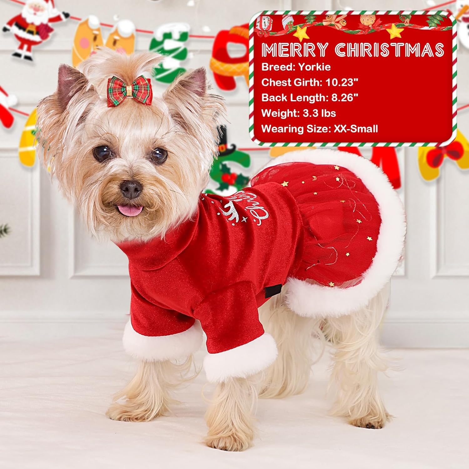 Traje de Navidad para perro, vestido de tul para perro, ropa de otoño para perros pequeños y niñas, vestidos ligeros de terciopelo para cachorros,