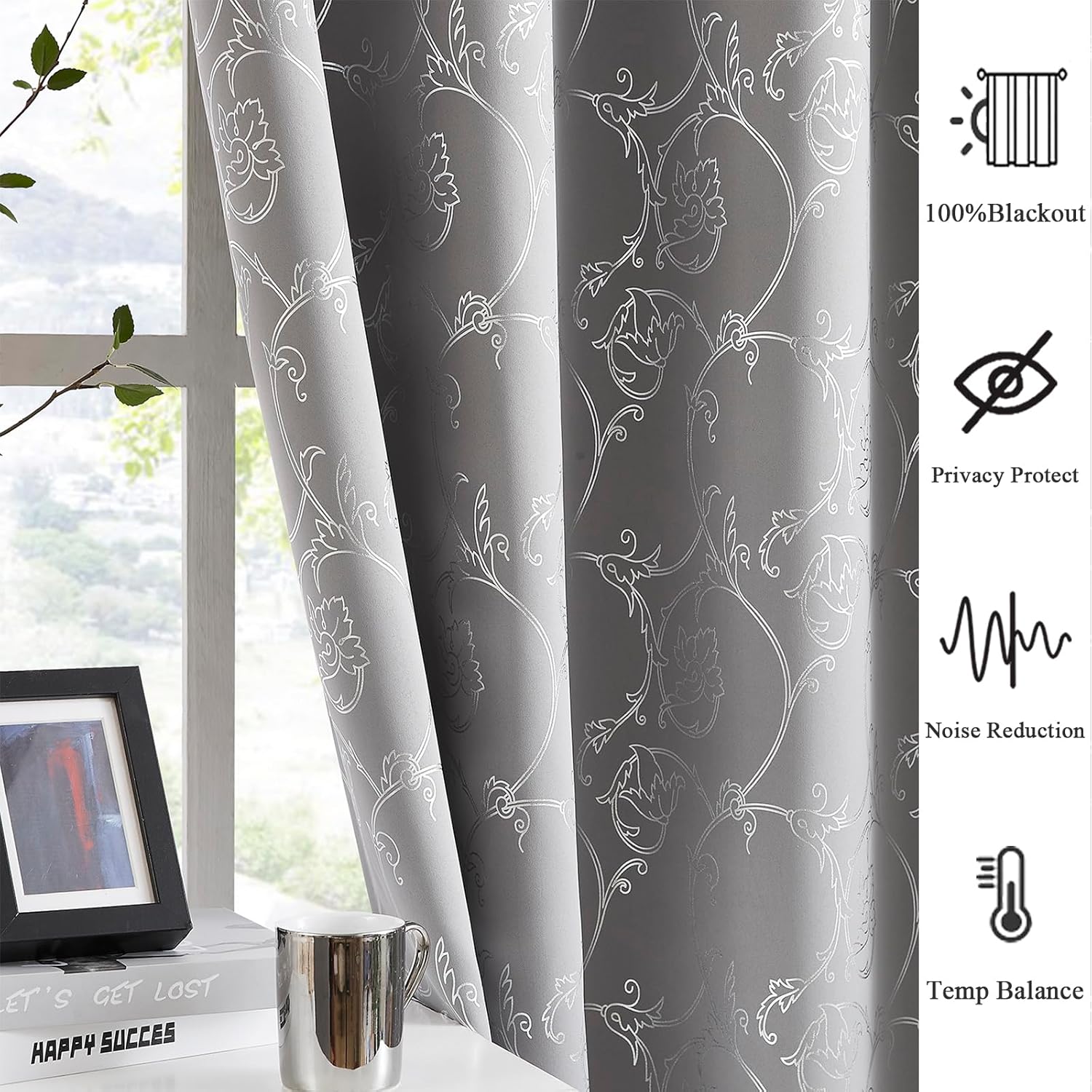 Enactex Cortinas opacas completas de 63 pulgadas de largo para dormitorio, aislamiento térmico, reducción de ruido, con ojales, tratamiento de