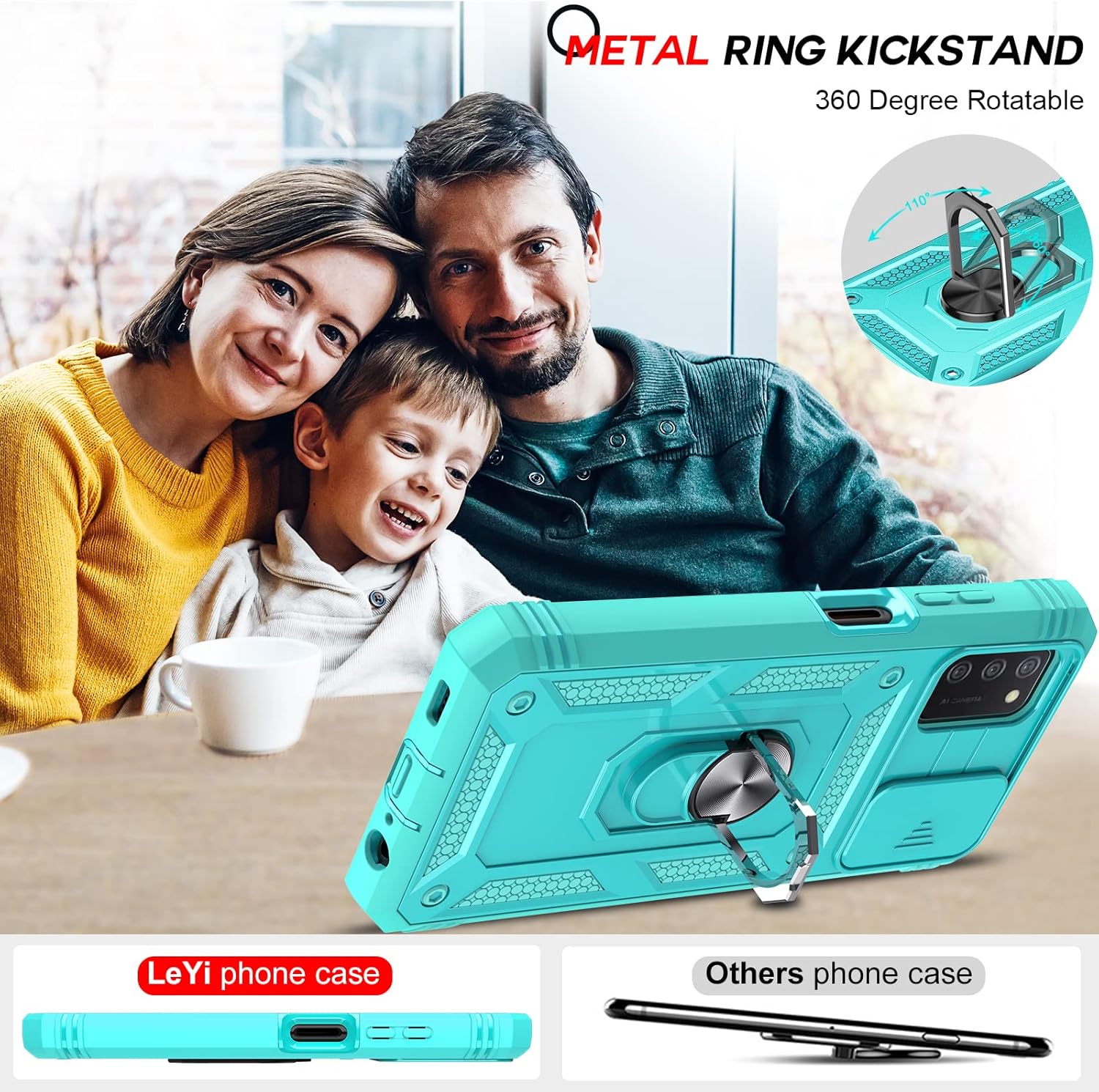 LeYi Funda para Samsung A03s A03s Samsung Phone Case con cubierta deslizante para cámara + 2 paquetes Protector de pantalla de vidrio templado,