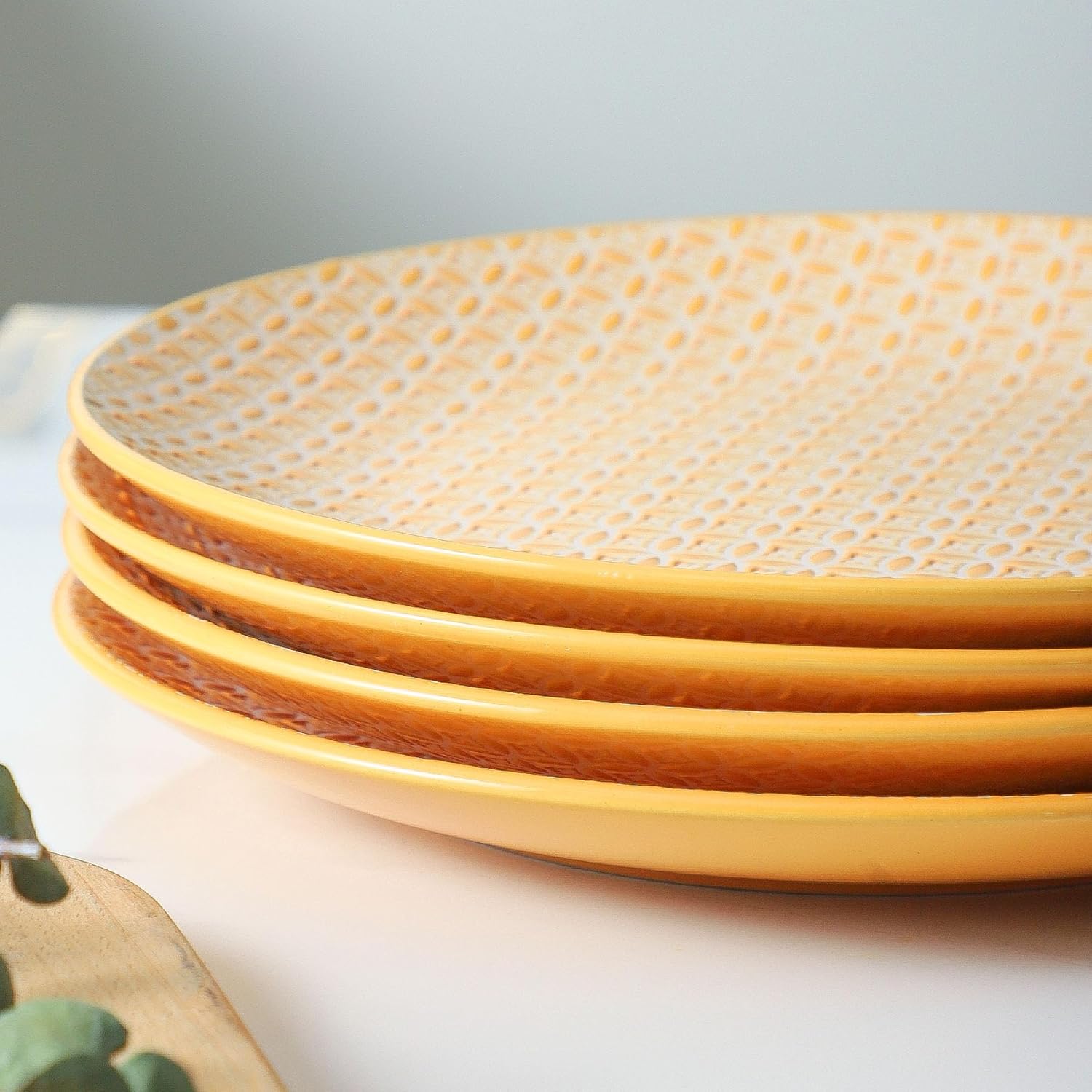 YELLOYA Juego de 4 platos llanos grandes de 10.5 pulgadas, platos redondos de cerámica, modernos platos para cocina, aptos para lavavajillas y