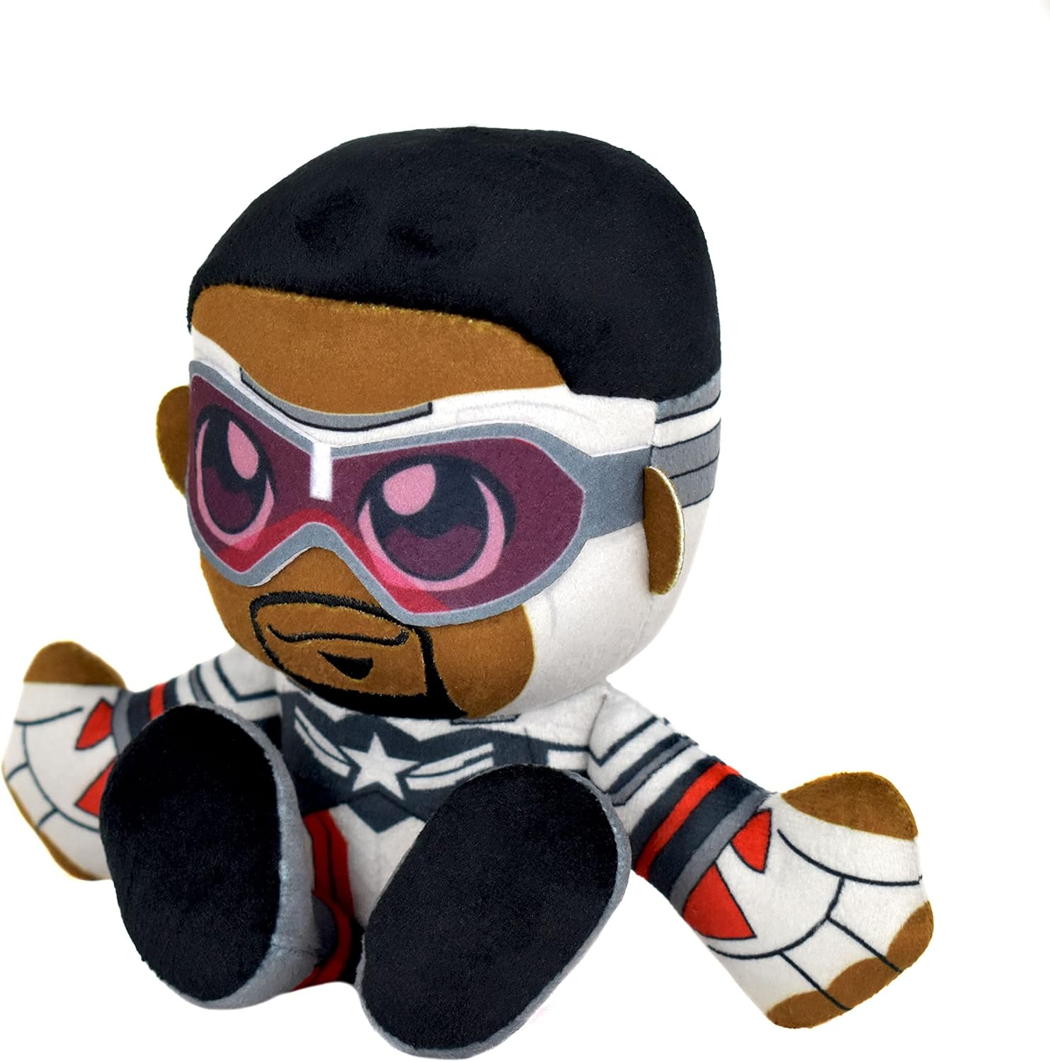 Bleacher Creatures Marvel Capitán América (Falcon Cap) Peluche de 8 pulgadas Kuricha sentado  Juguete suave inspirado en Chibi