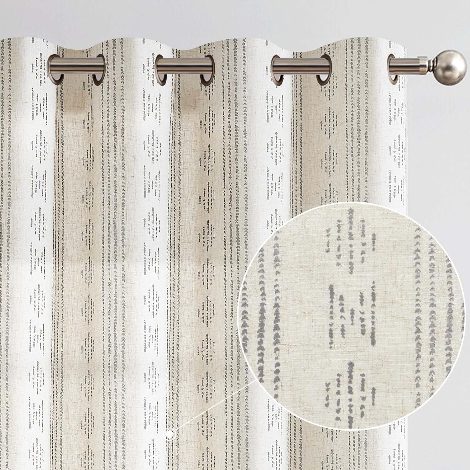 jinchan Cortinas bohemias de lino para sala de estar, 72 pulgadas de largo, cortinas grises de granja de 72 pulgadas de largo, 2 paneles con patrón