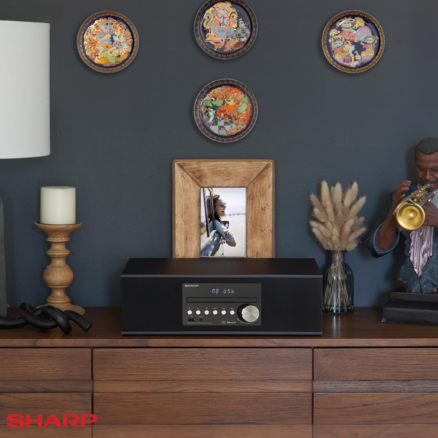 Sharp CD-BH10 – Sistema de altavoces de madera, reproductor de CD y reproductor de CD, estilo vintage, aspecto retro, micro componente, inalámbrico,