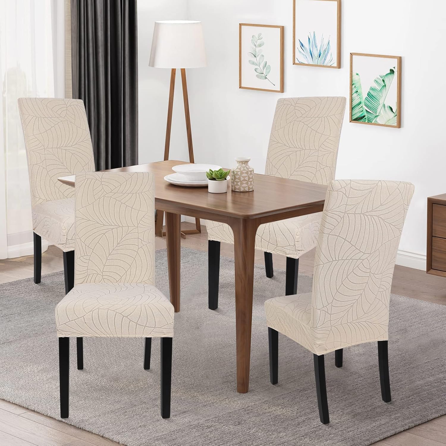 SearchI Juego de 6 fundas impermeables para sillas Parsons de tela jacquard, fundas elásticas para sillas Parsons de tela jacquard, extraíbles y