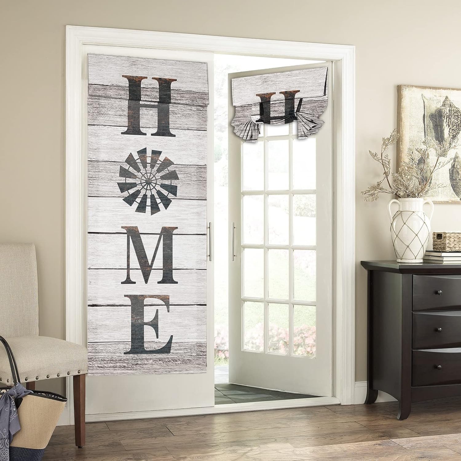 Cortinas de puerta para ventanas de puerta, cortinas rústicas de madera de molino de viento para puerta de vidrio francesa, privacidad con