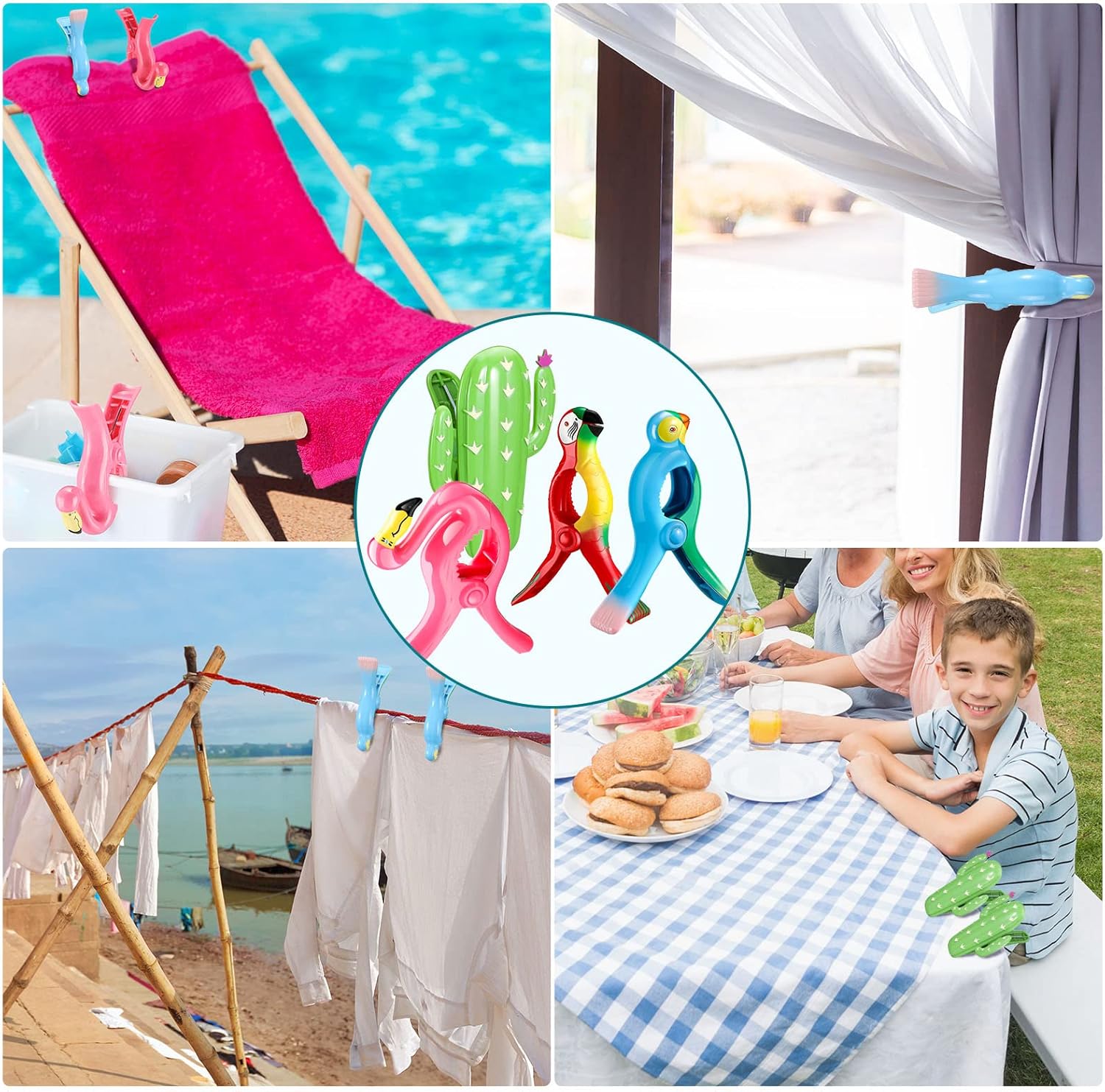 Sieral 8 clips para toallas de playa, pinzas para sillas de playa, loro flamenco, soportes para toallas de alta resistencia, alfileres de ropa