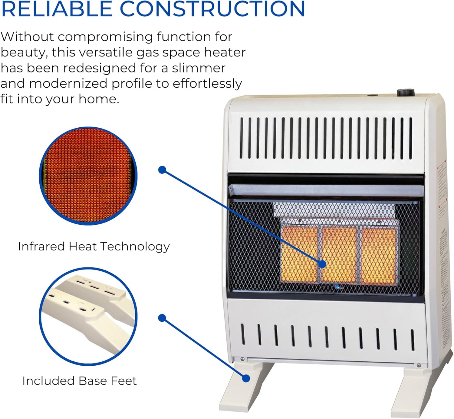 ProCom ML250TPA-B Calentador infrarrojo de gas propano sin ventilación con control de termostato para uso doméstico y oficina, 25000 BTU, calienta