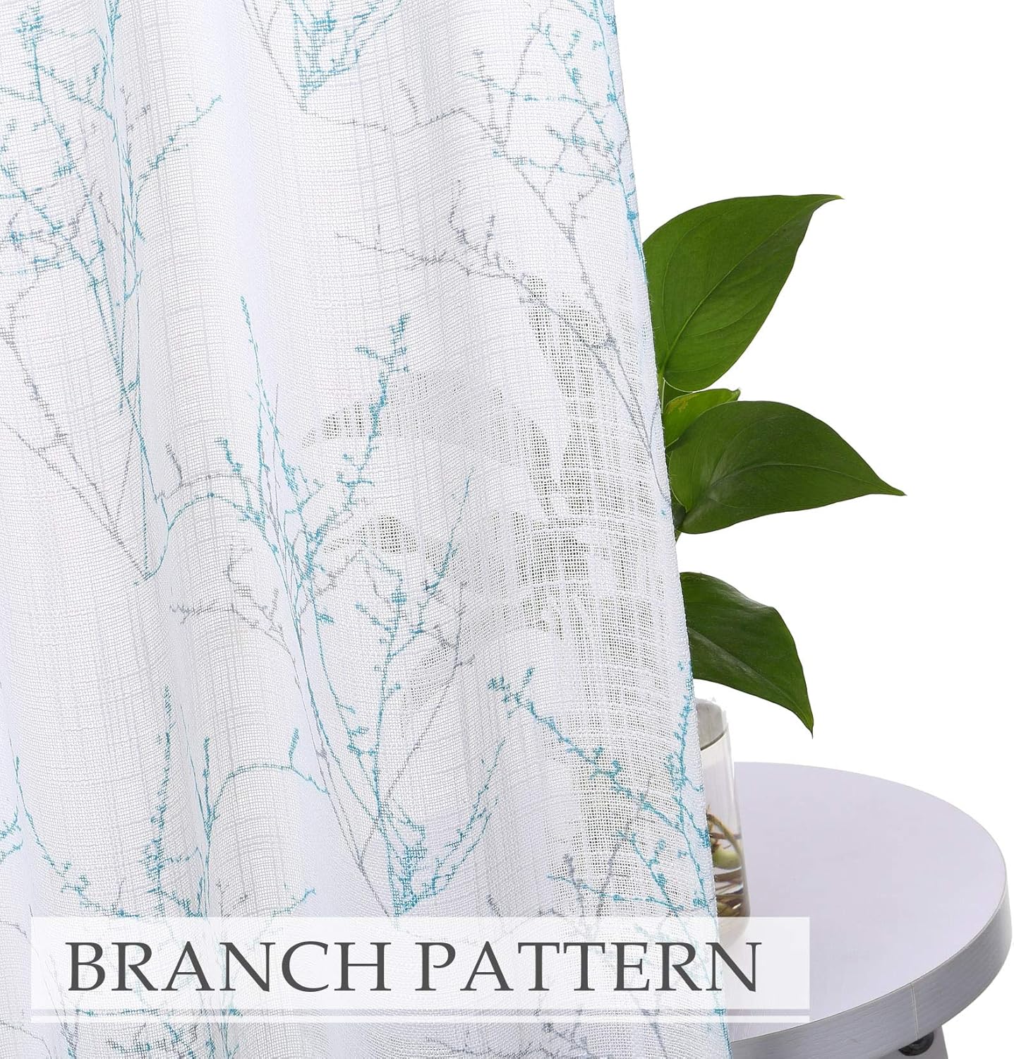 Cortinas de cocina con ramas de árbol natural, cafetería, decoración de granja, ramita floral, cortinas de media ventana, juego de filtrado de luz