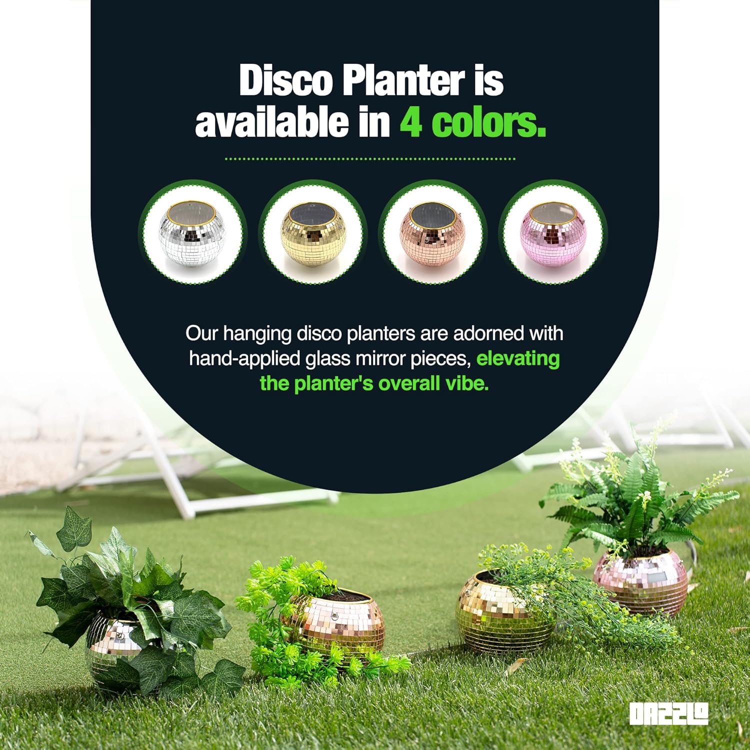 Maceta colgante de bola de discoteca de 6 pulgadas – Maceta de discoteca con cadena, cuerda, soporte y espejos de repuesto – Decoración de bola de