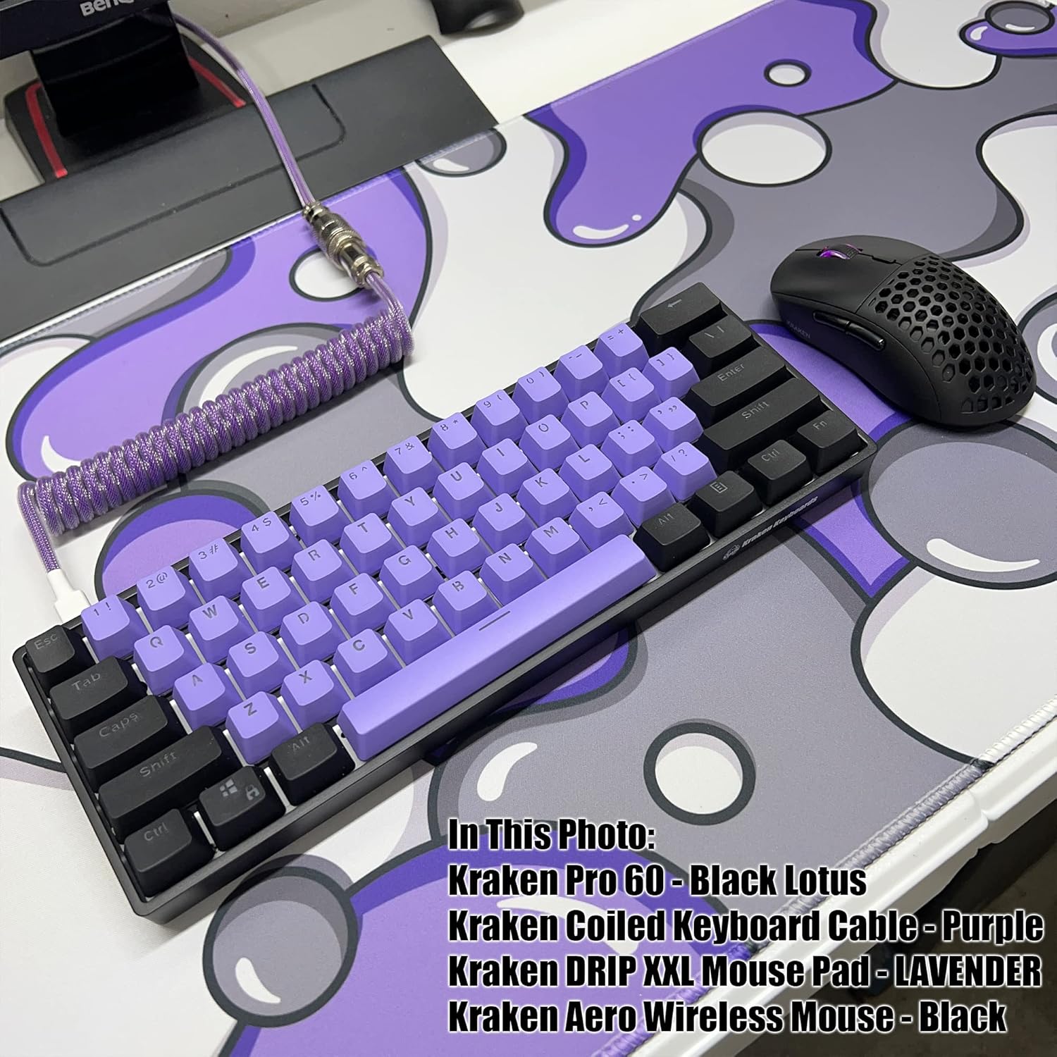 Kraken Keyboards DRIP Edition XXL – Alfombrilla de mouse para juegos morado y blanco, alfombrilla de mouse artesanal profesional, alfombrilla de