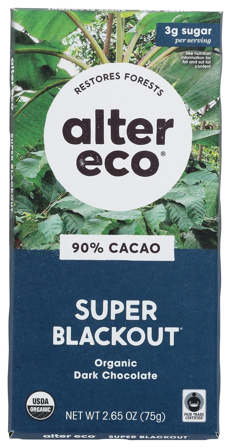 ALTER ECO Barra de chocolate súper opaca orgánica, 2.65 onzas, paquete de 12