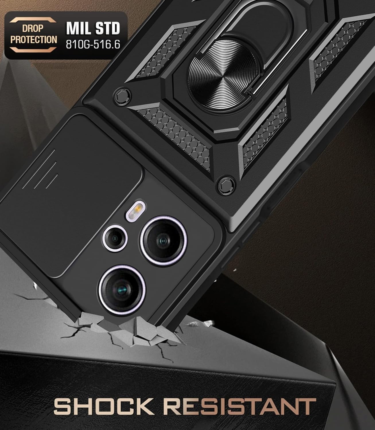 Ysnzaq Funda para Xiaomi Poco F5 5GRedmi Note 12 Turbo, resistente a prueba de golpes lente protectora cubierta del teléfono con soporte magnético