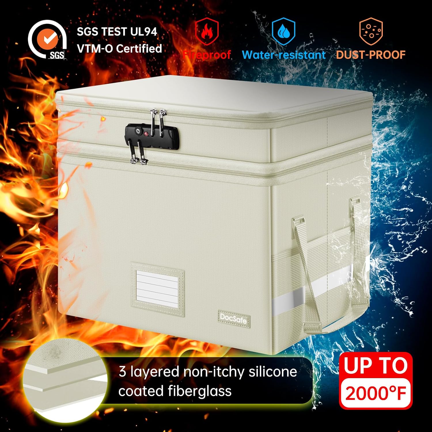 DocSafe Caja de archivos con cerradura, caja de documentos ignífuga de varias capas, organizador de almacenamiento de archivos plegable con