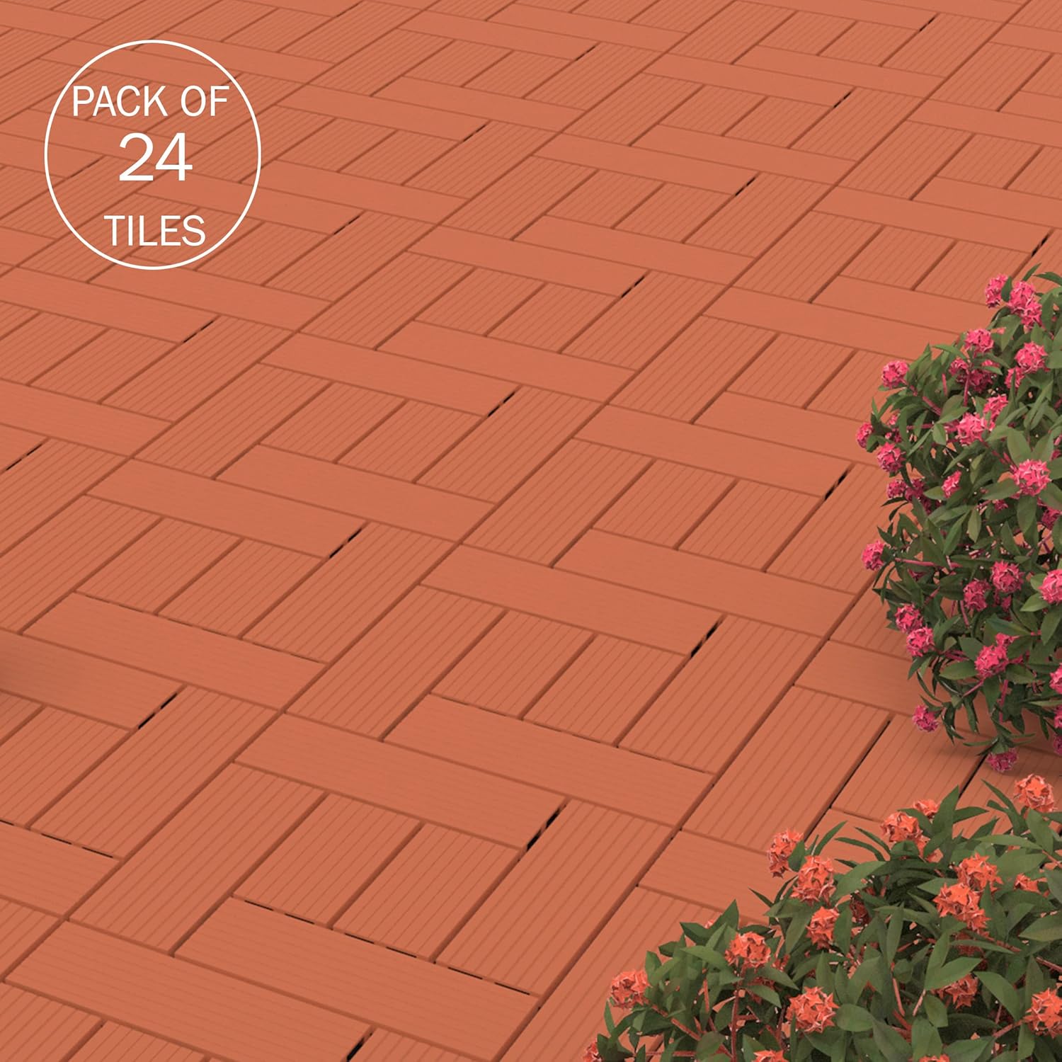 Pure Garden Paquete de 24 azulejos para terrazas al aire libre, terracota