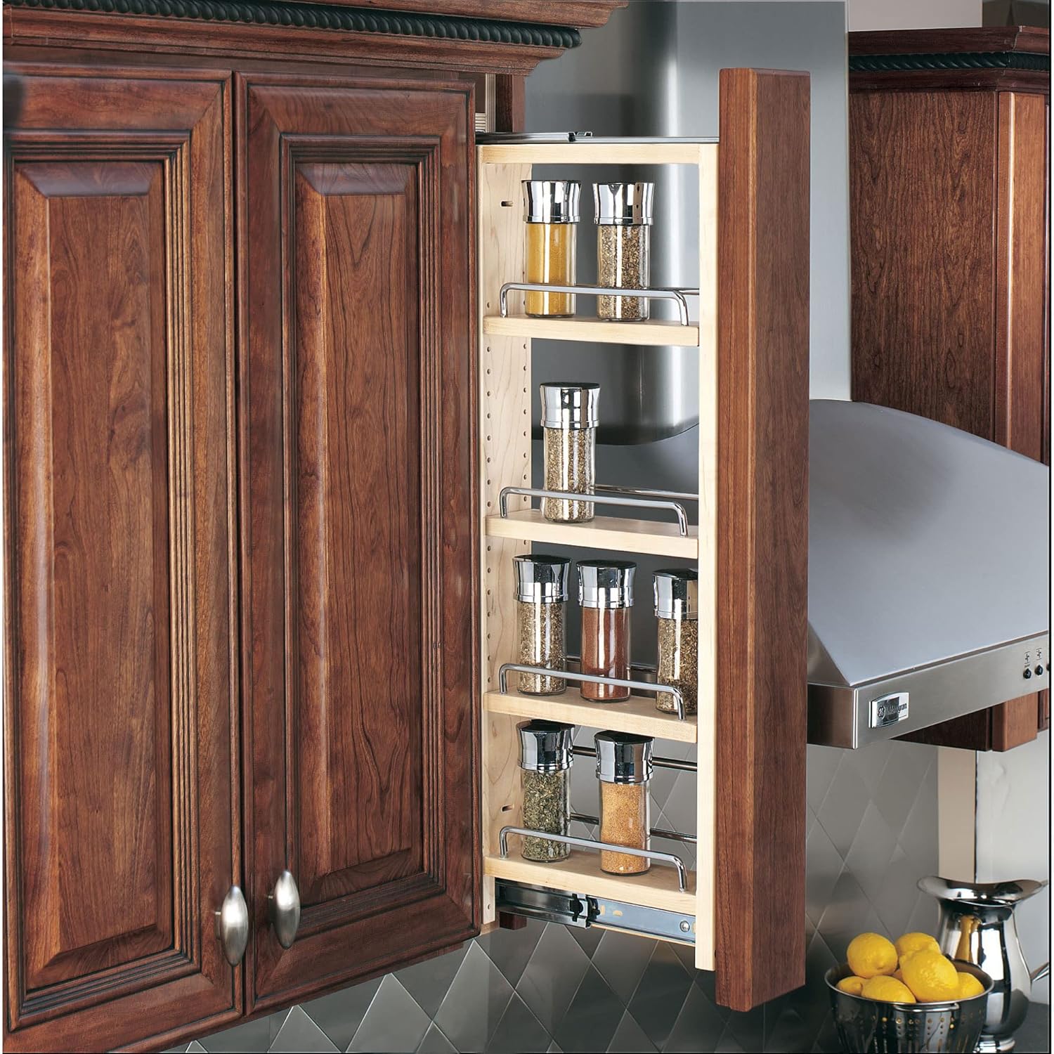 Rev-A-Shelf Organizador de madera extraíble para armario de cocina, almacenamiento de despensa deslizante con cierre suave en varios tamaños, madera