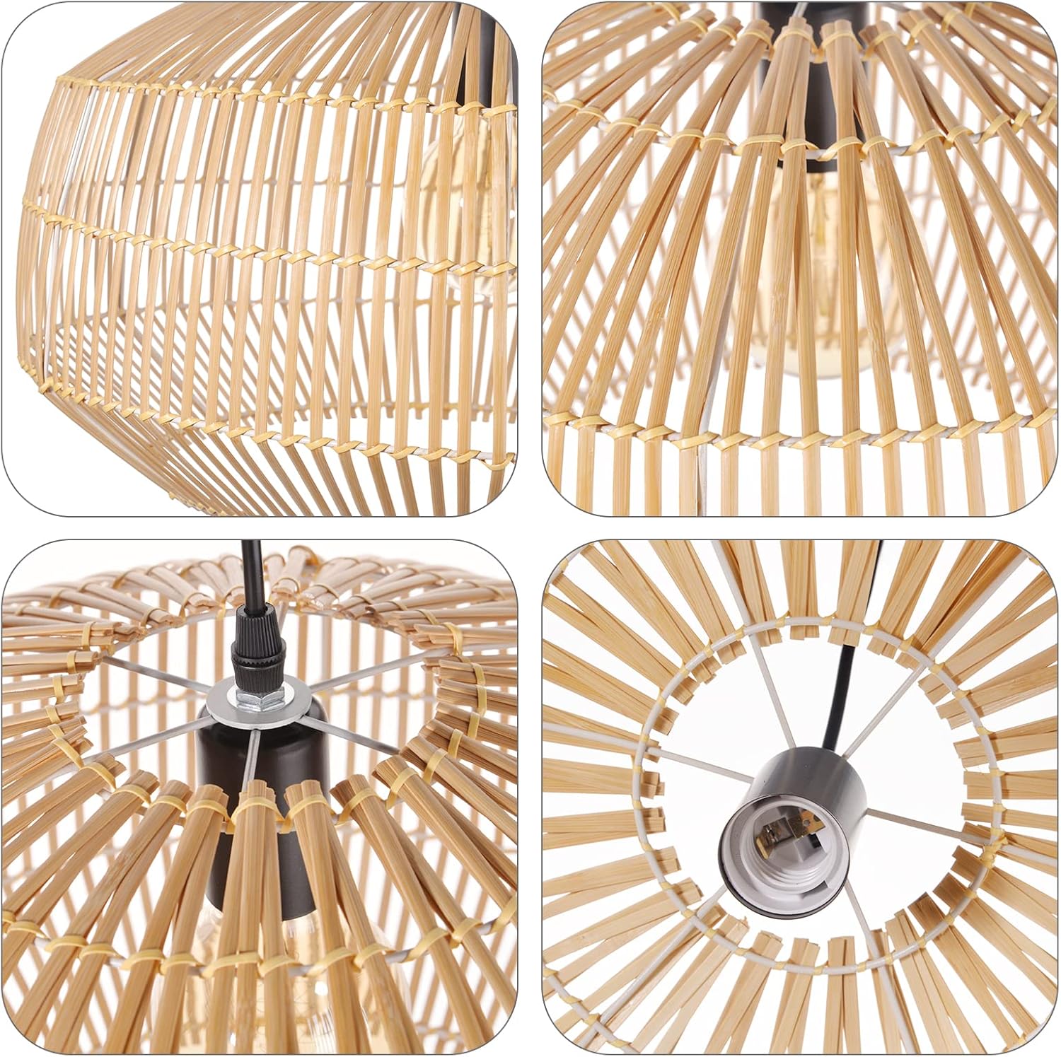 Arturesthome Luces colgantes de bambú, lámparas de araña de mimbre de ratán, lámpara colgante grande de tejido natural bohemio para fregadero de
