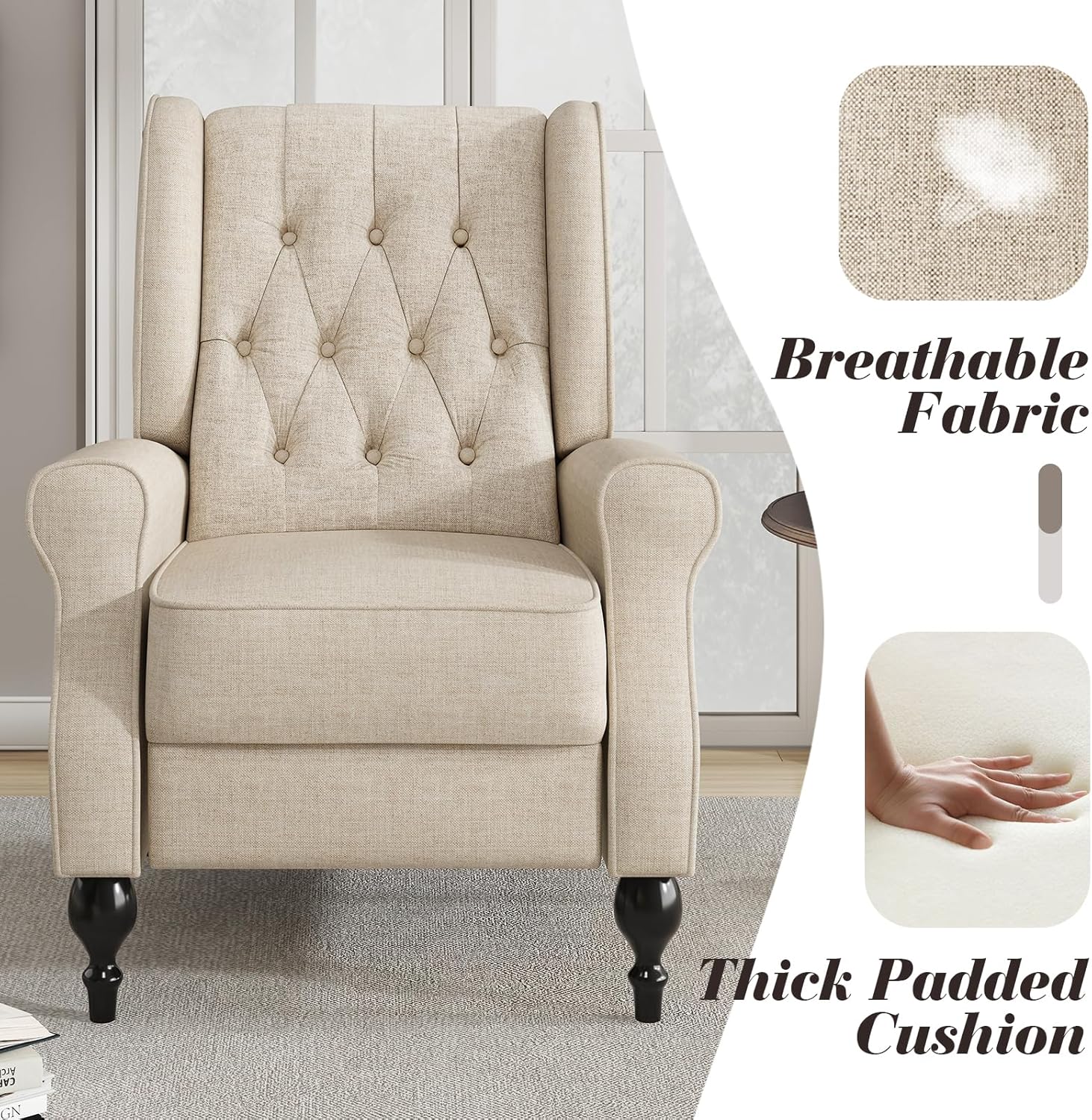 Jocisland Wingback – Silla reclinable para adultos, respaldo alto, sillas reclinables para sala de estar, silla copetuda para club, sillón de